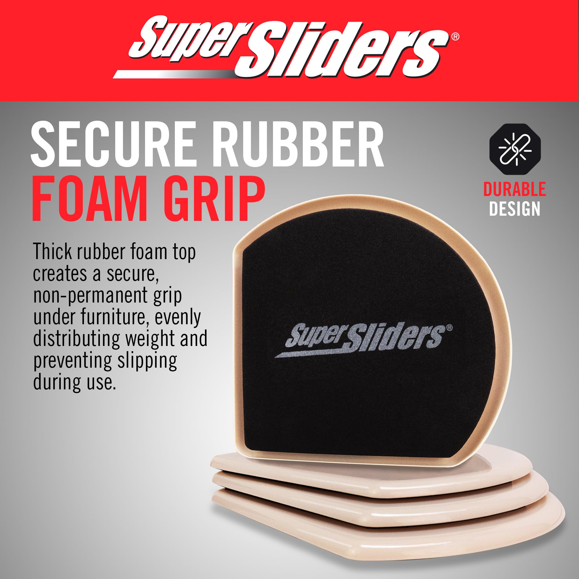 5" Slide & Hide Corner Reusable Furniture Sliders for Carpet (4 Count)