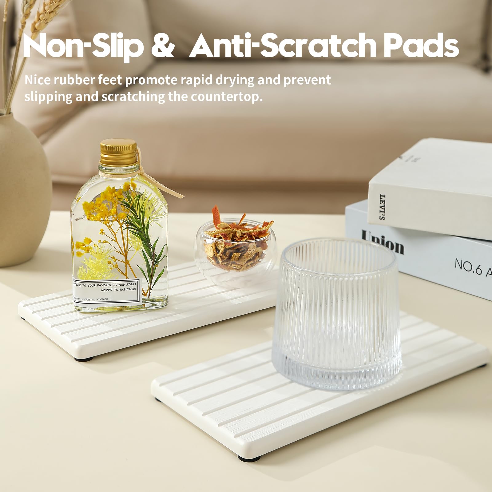 2PCS Water Absorbing Stone Drying Tray Mat for Bathroom Sink & Kitchen Counter Faucet Organizer (2 Count)