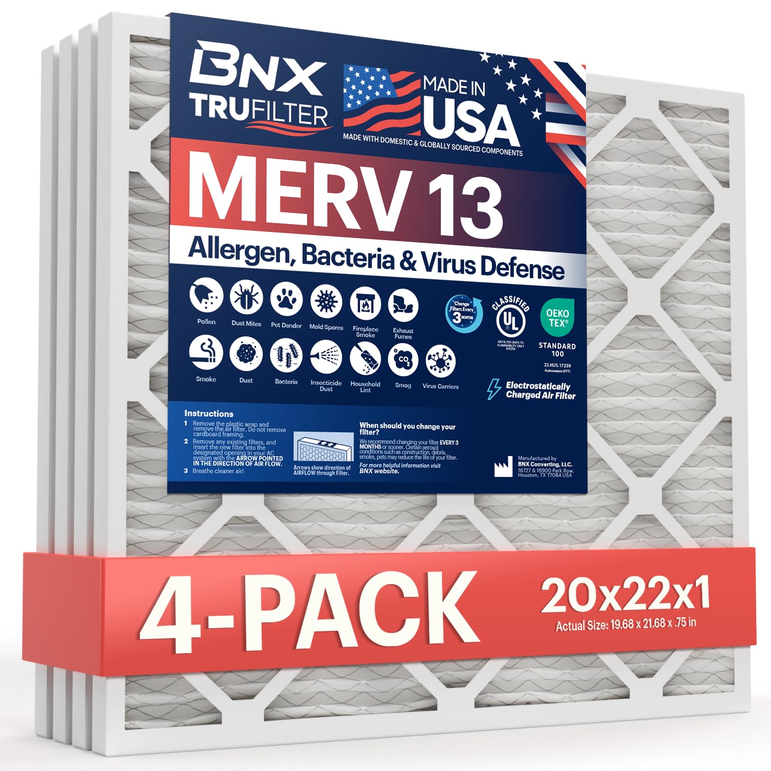 TruFilter 20x22x1 Air Filter MERV 13 (4 Count)