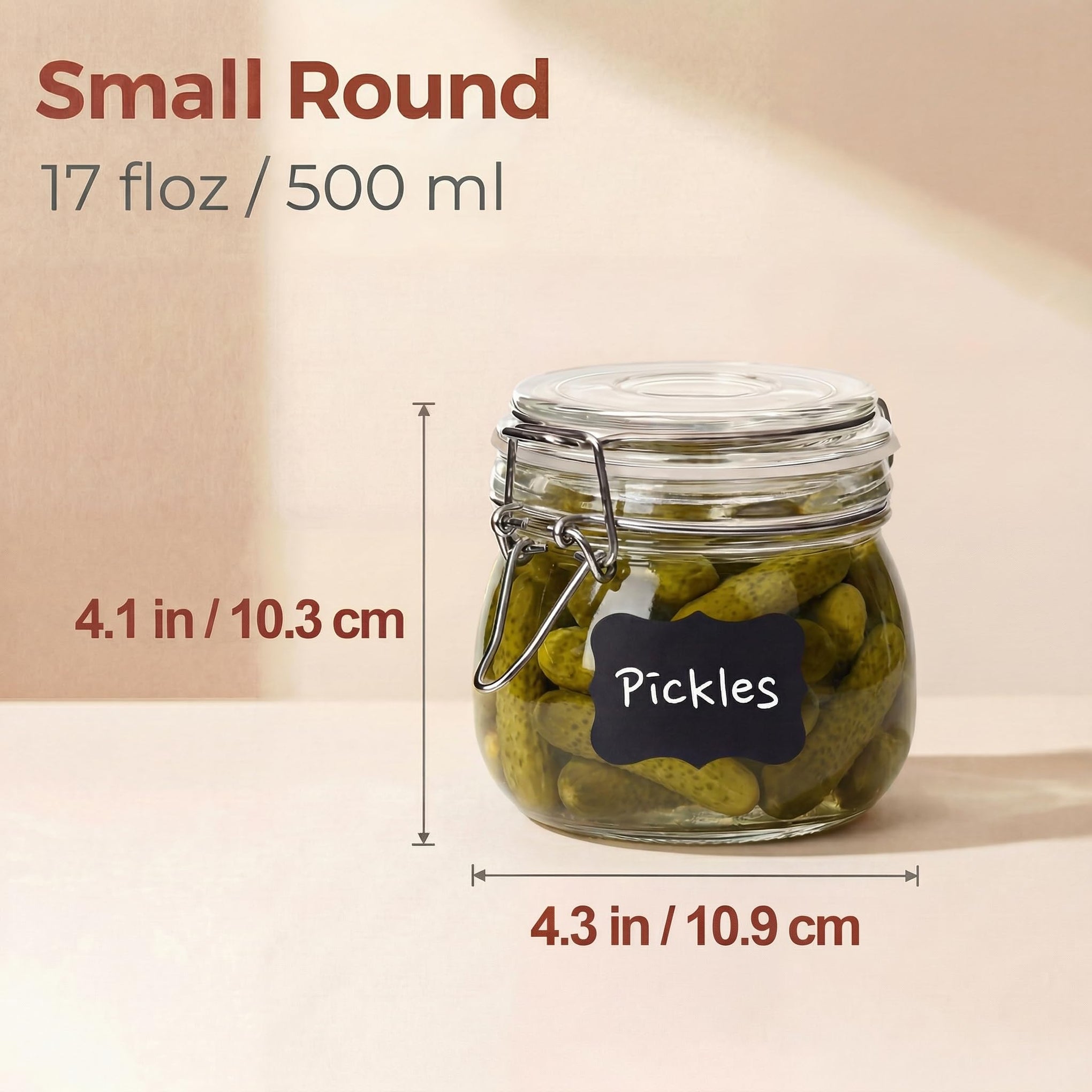 17 oz Round Glass Jars with Airtight Lids (6 Count)
