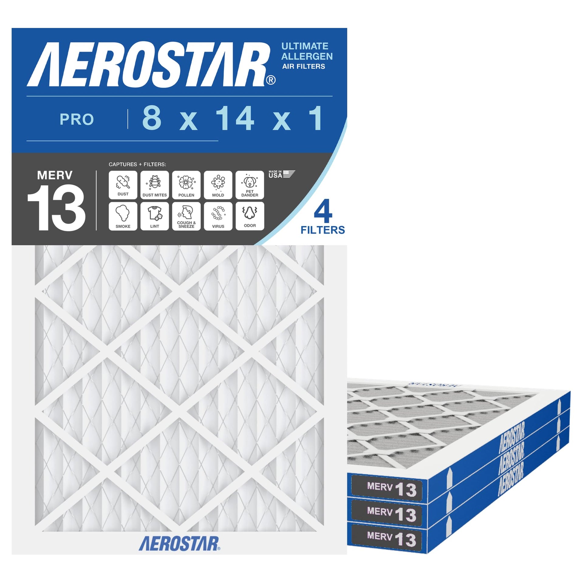 Air Filter 8x14x1 MERV 13 AC Filter (4 Count)