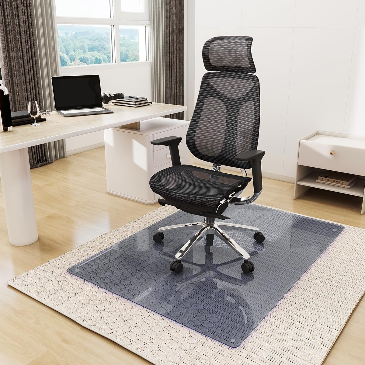 Tempered Glass] 36" x 46" Glass Office Chair Mat for Carpet
