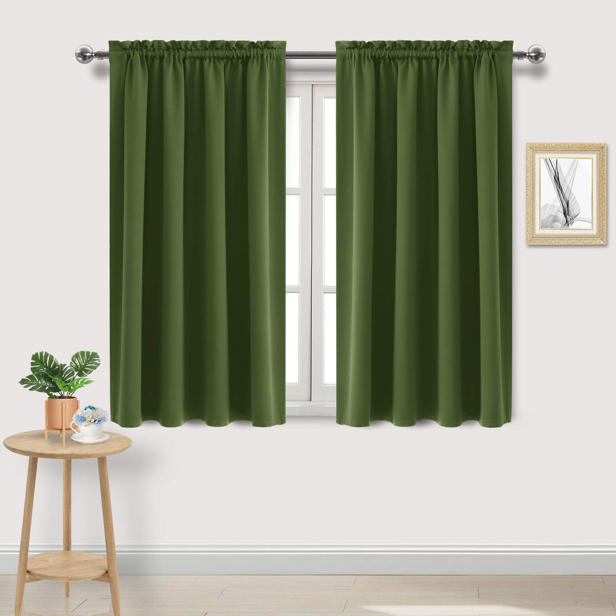 Blackout Curtains for Bedroom 52 x 54 Inch Long Olive Green 2 Panels (2 Count)