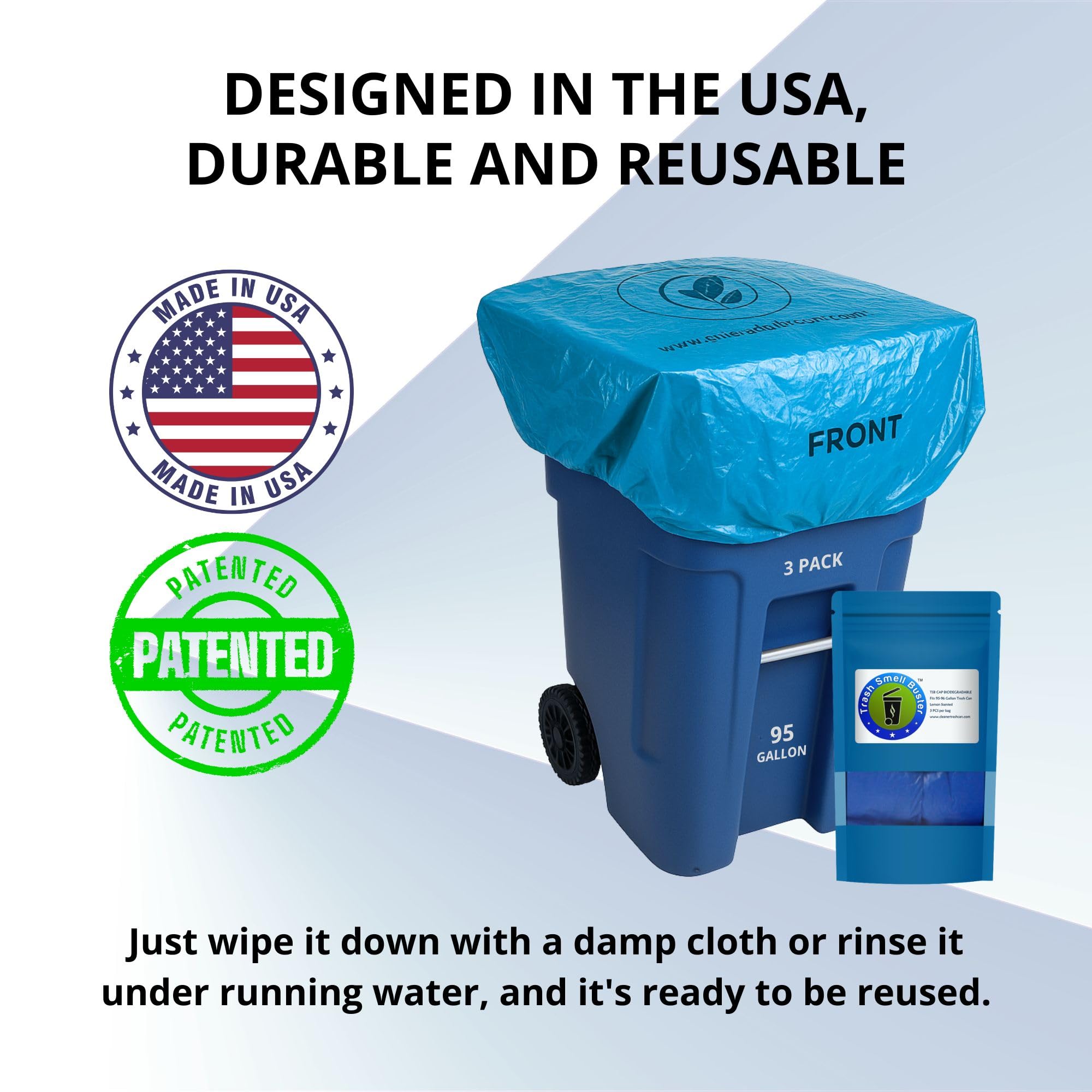 Trash Can Smell Eliminator Cover Odor Eliminating Bag Lemon Scented Durable Chemical Free 95 Gallon 3 Pack (3 Count)