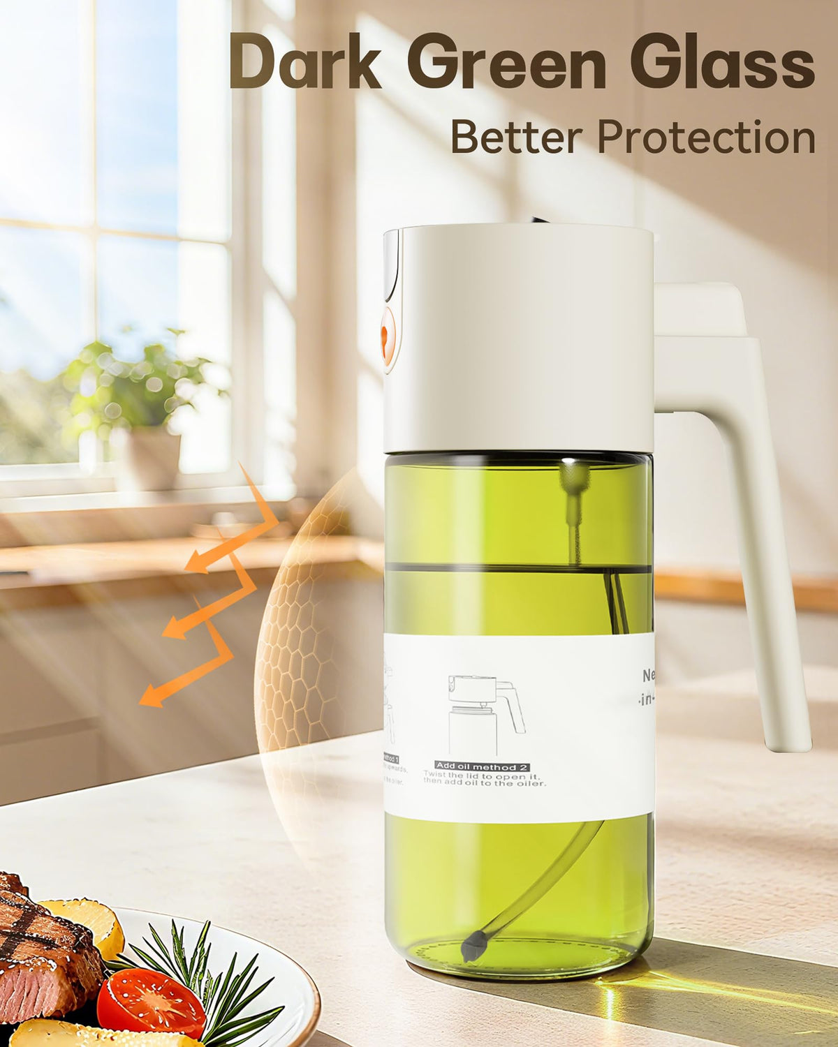 Olive Oil Sprayer & Dispenser Bottle for Cooking 17oz Dark Glass Oil Mister