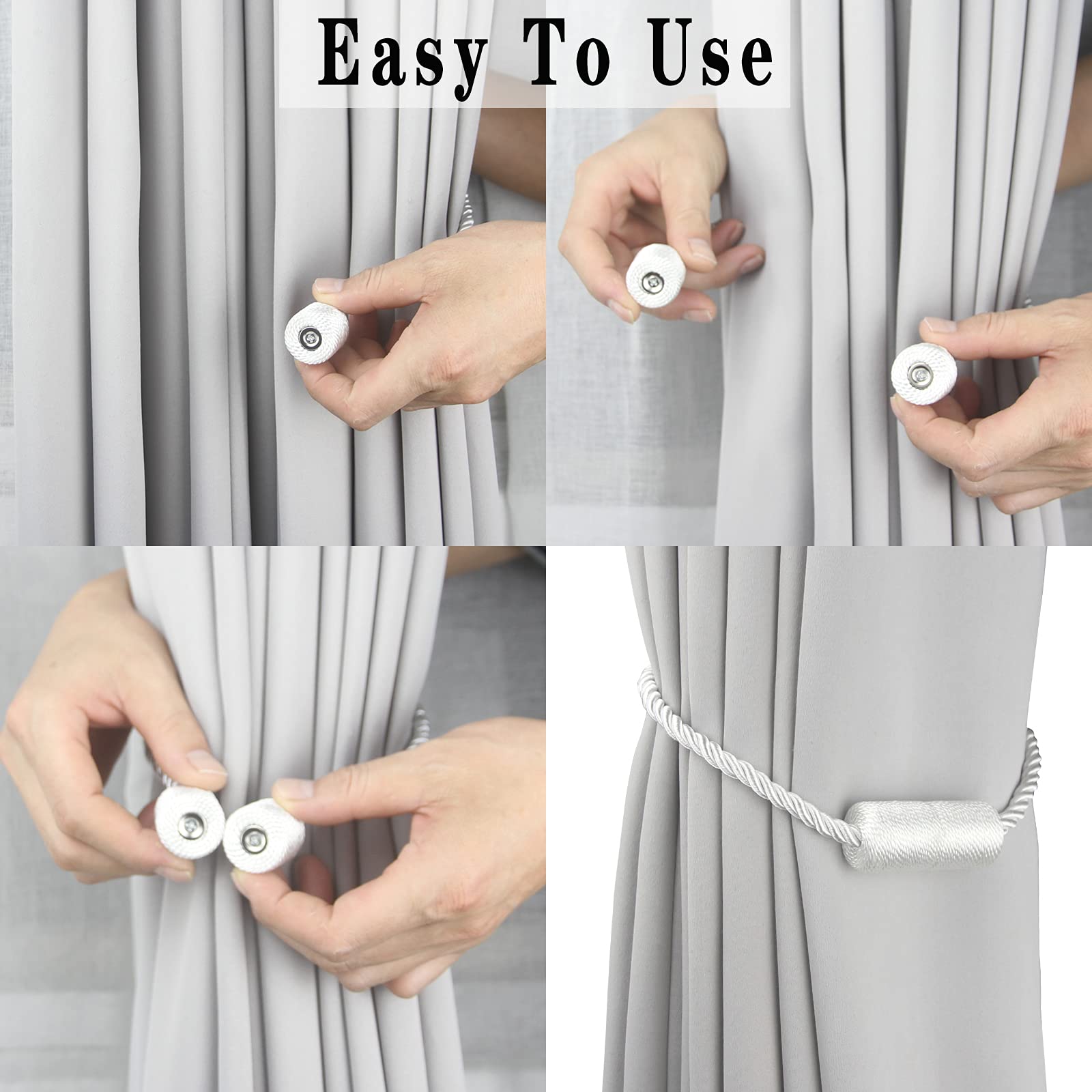 Magnetic Curtain Tiebacks Holdbacks Decorative Tie Backs for Windows Porlau (6 Count)