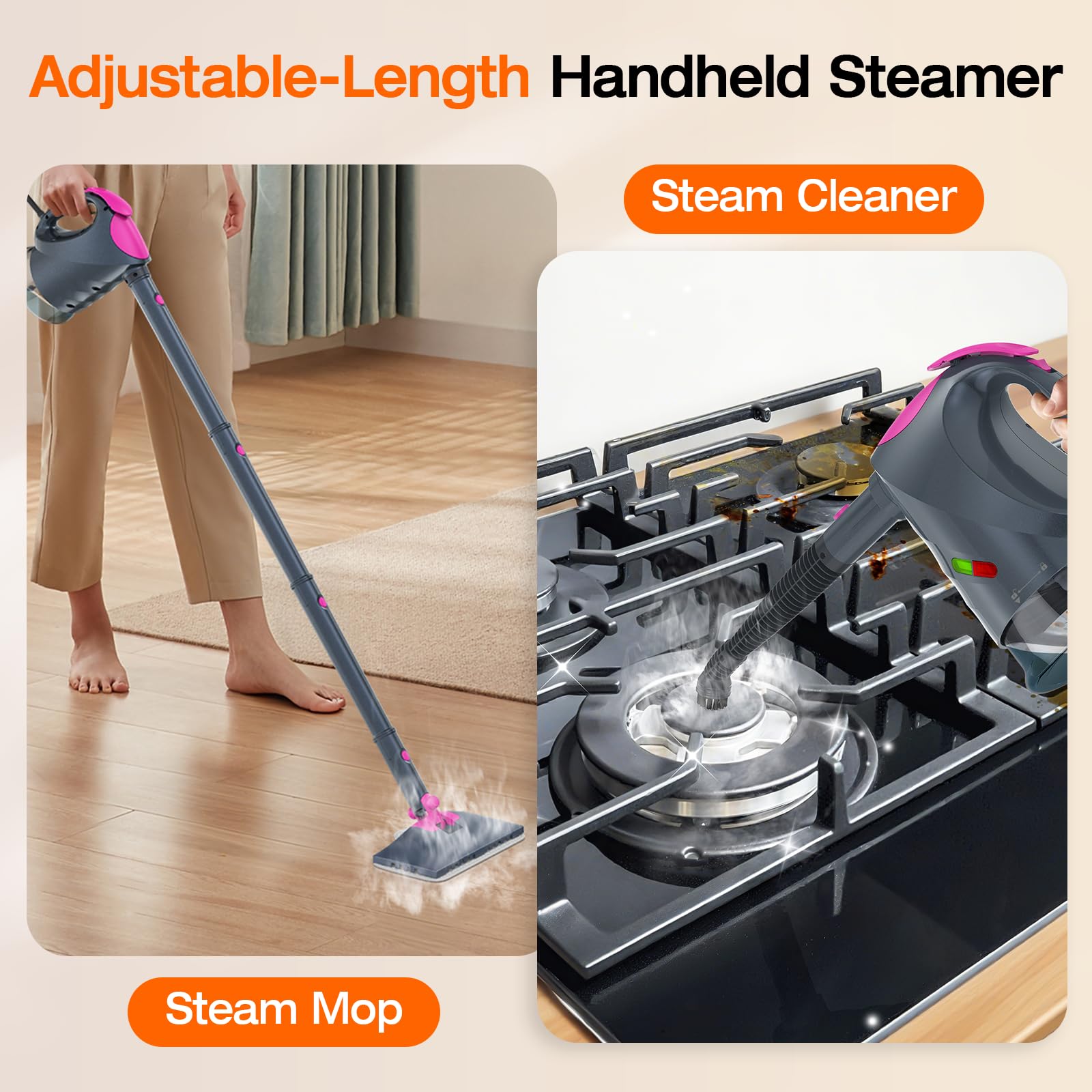 10-in-1 Steam Cleaner, Steam Mop with Detachable Handheld Steamer for Home