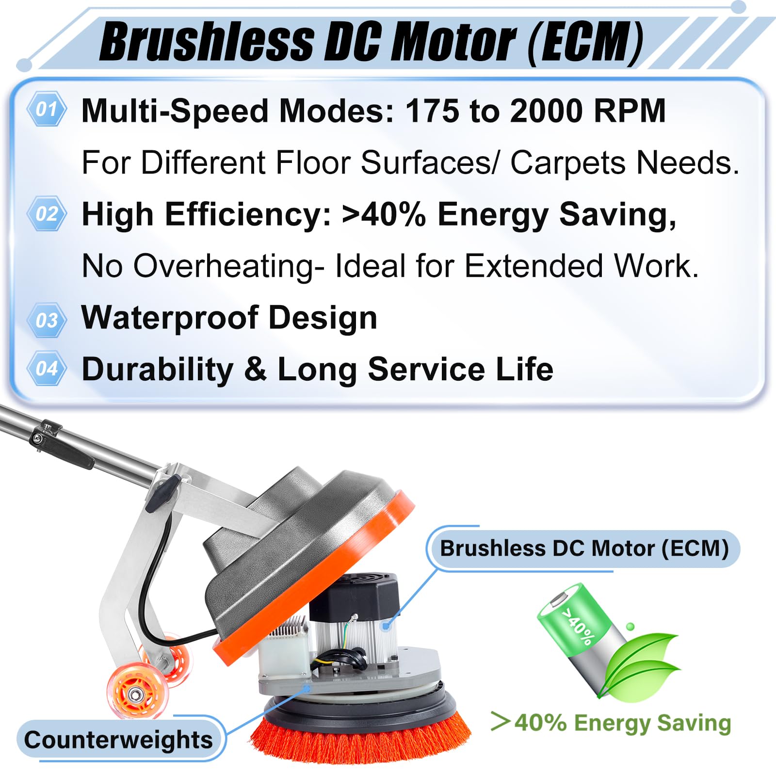 Commercial Floor Scrubber Machine with Brushes and Pads