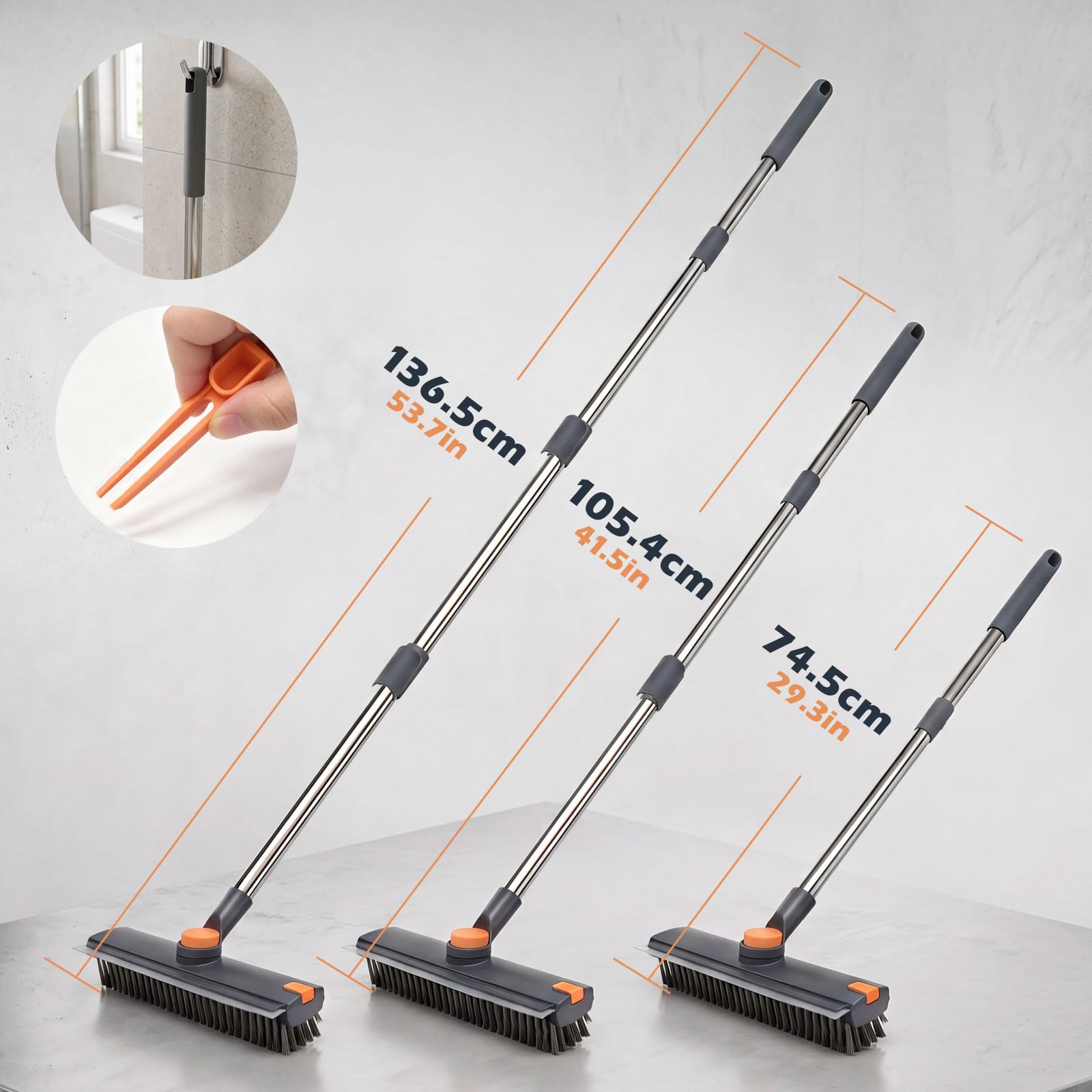 3 in 1 Floor Scrub Brush with Long Handle 53.7"