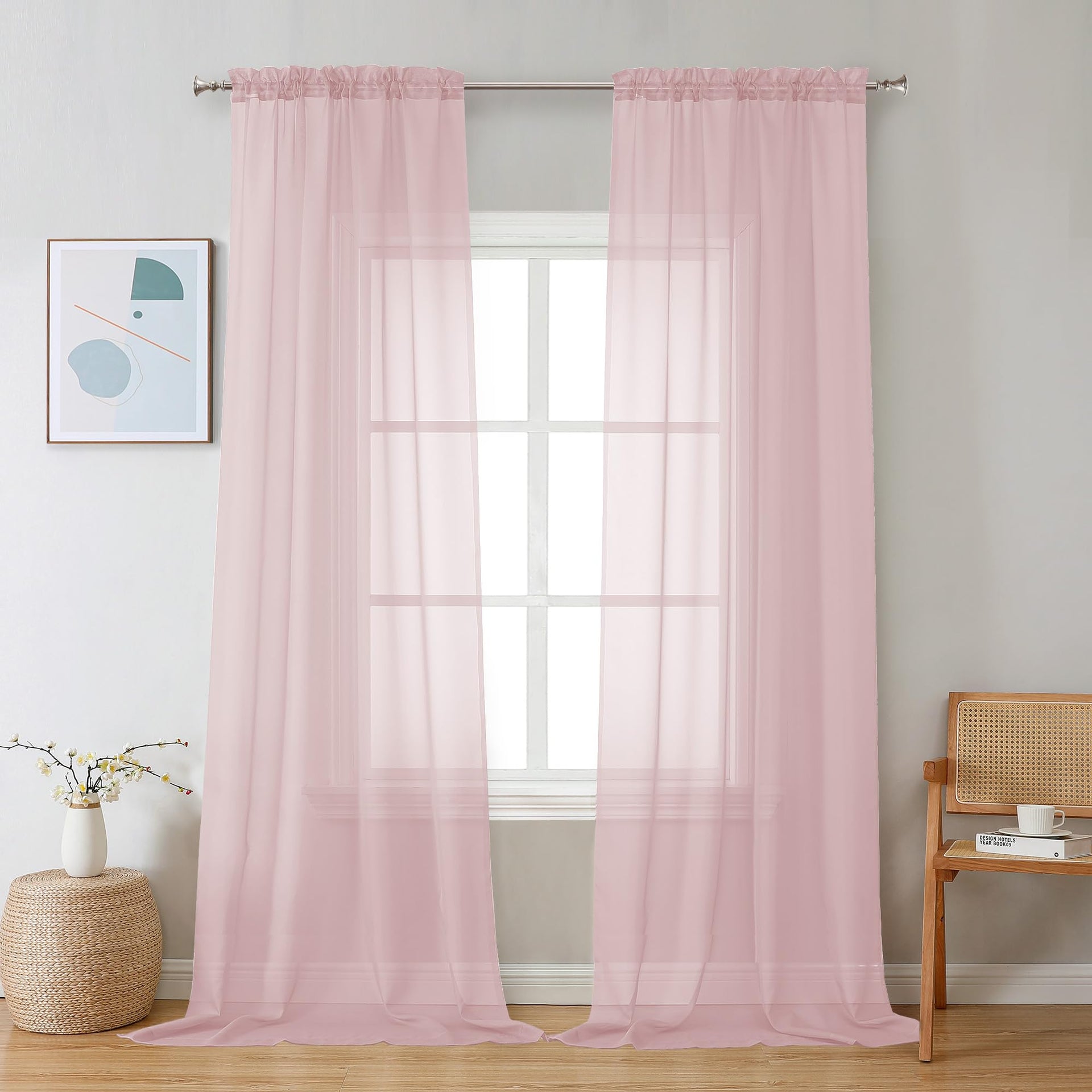Blush Pink Sheer Curtains 120 Inches Long (2 Count)