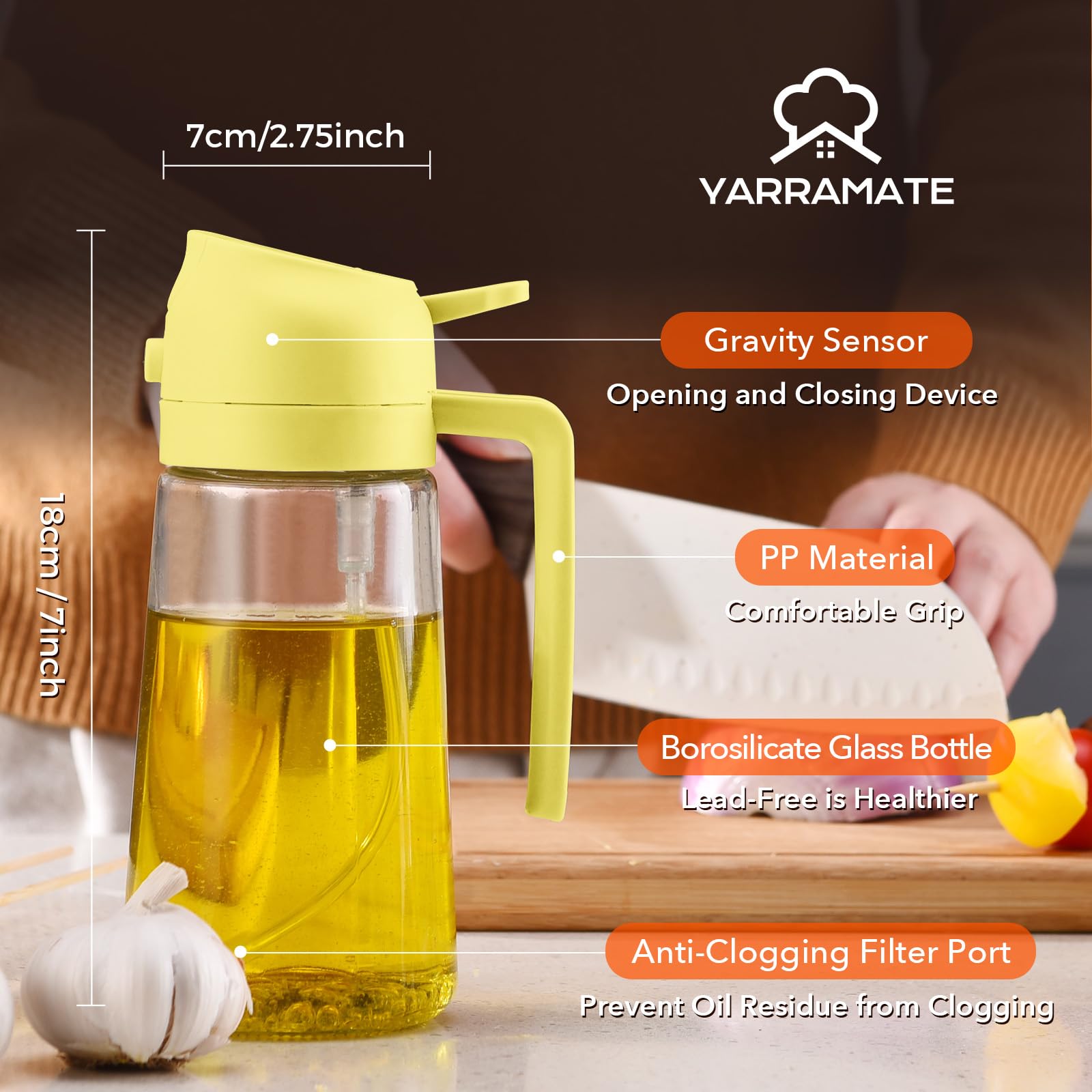 16oz 470ml Glass Olive Oil Sprayer for Cooking with Stickers