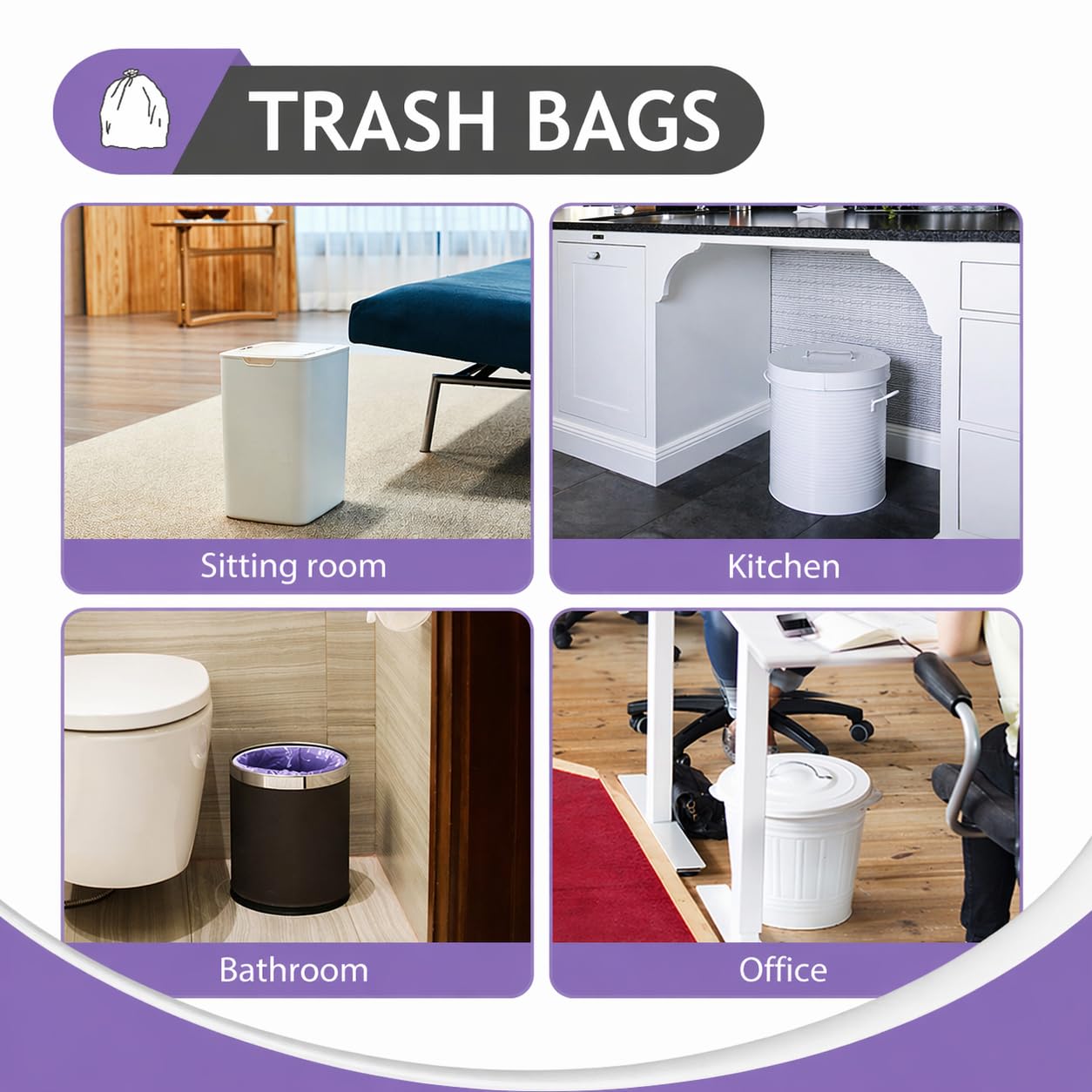 Small Purple Trash Bags 4 Gallon 160 Count Kitchen Garbage Bags