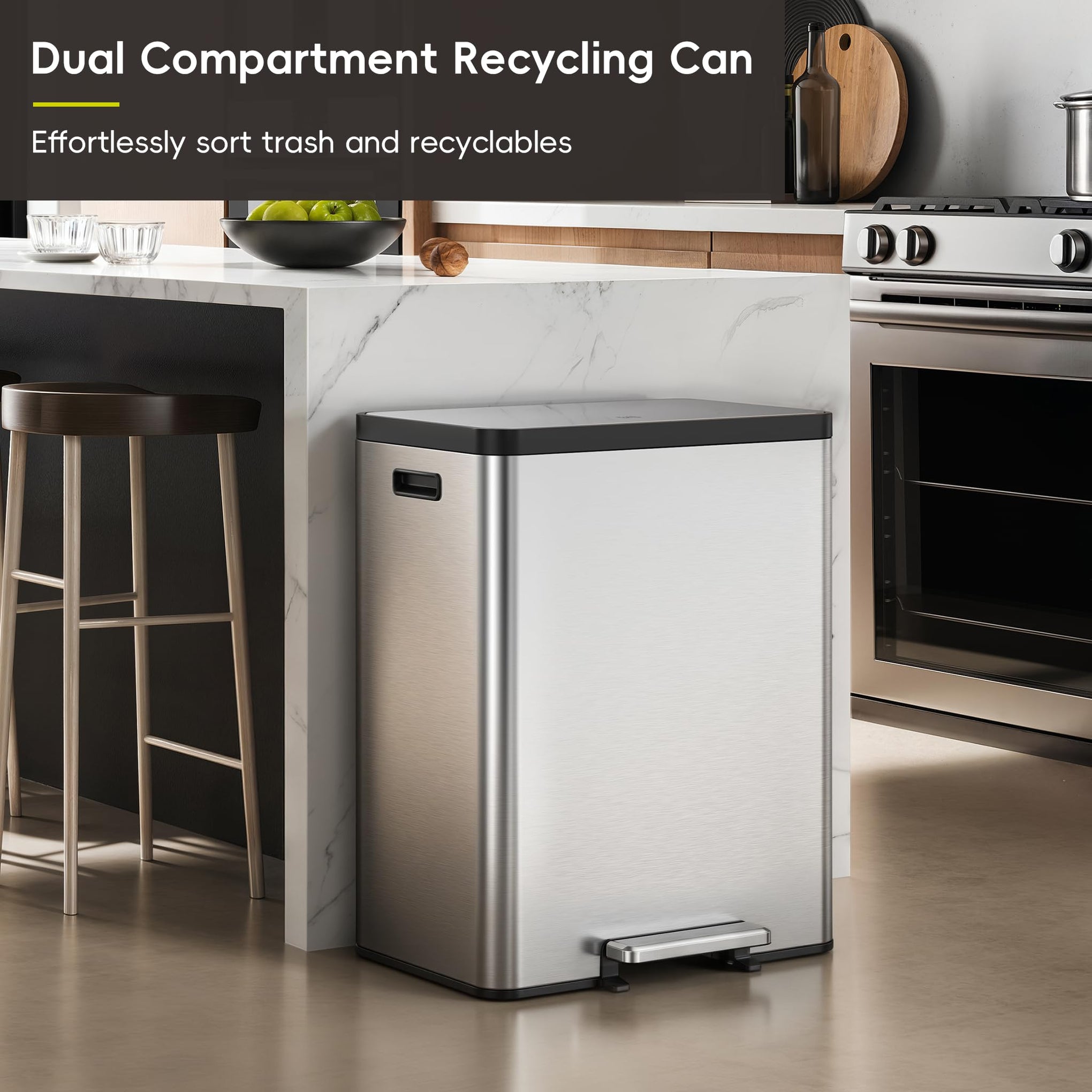 EcoCasa II 36L+24L Dual Trash Can with Recycle Bin