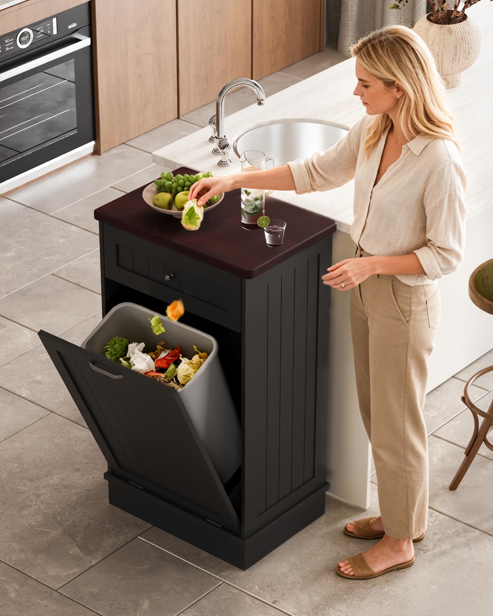 10 Gallon Tilt Out Trash Cabinet with Big Storage Drawer