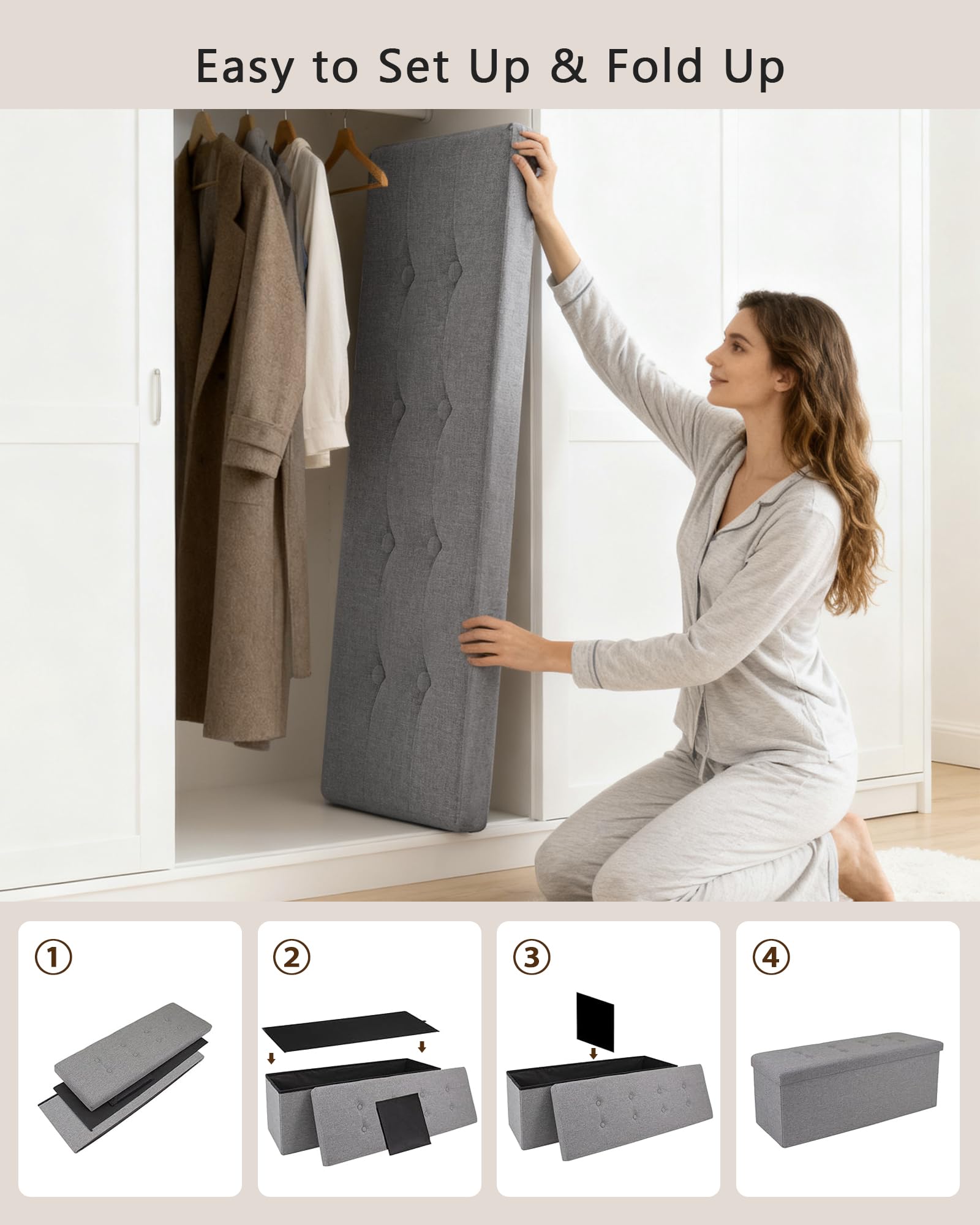 43 Inches Folding Storage Ottoman Bench