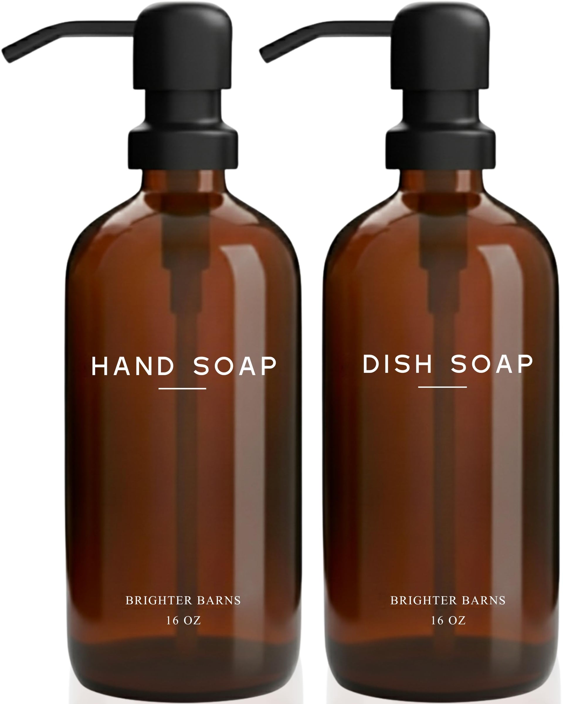 Amber Glass Hand and Dish Soap Dispenser Set by Brighter Barns (4 Count)