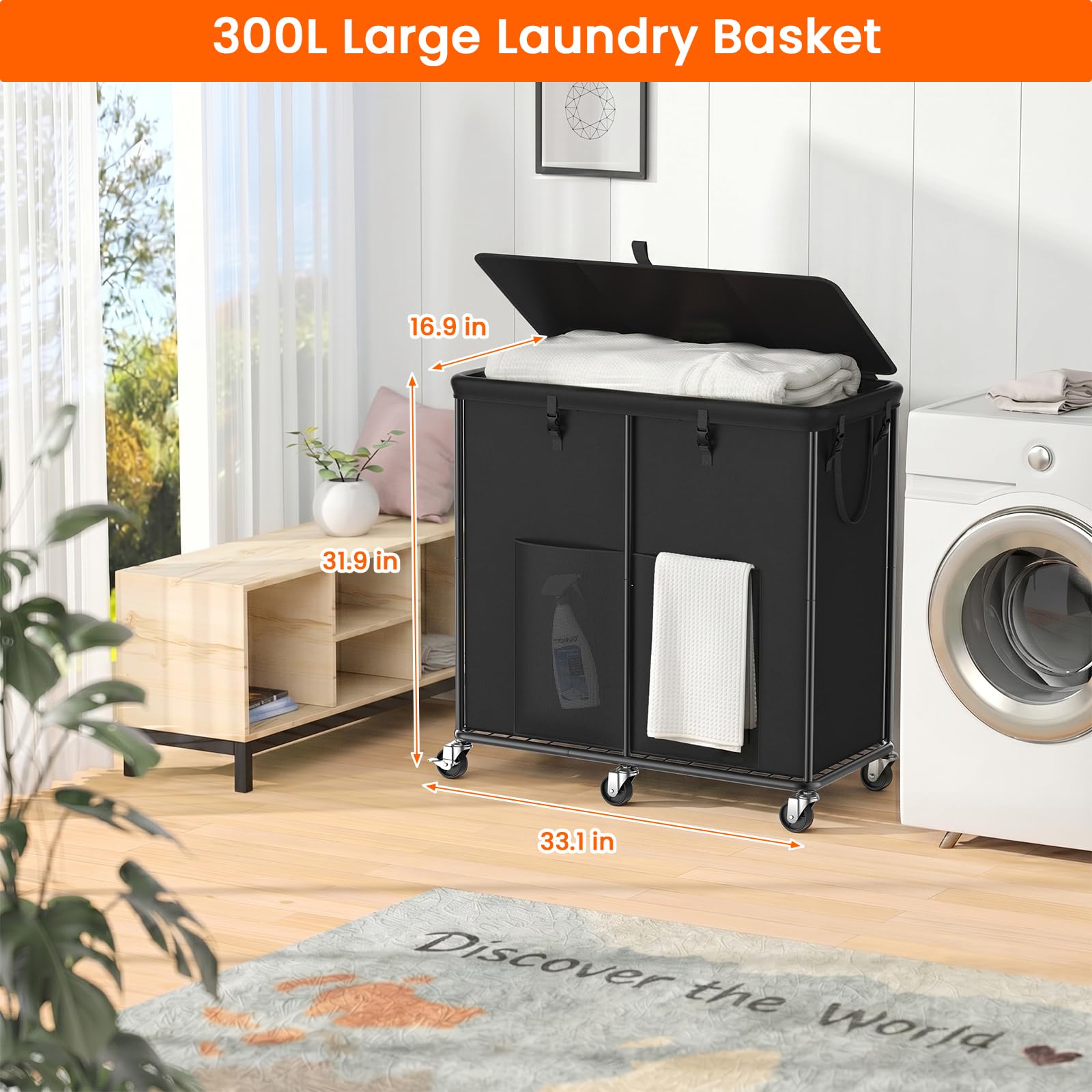 80 GAL Laundry Hamper with Lid & Wheels