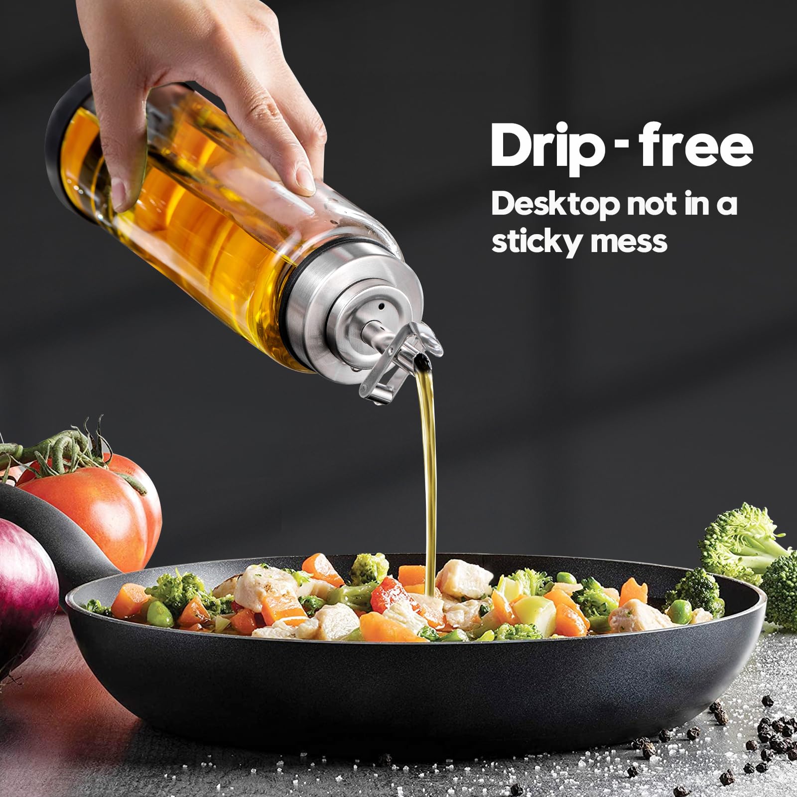 Glass Olive Oil Dispenser Bottle for Kitchen Shatterproof & Leakproof Oil and Vinegar Dispenser Set with Stainless Steel Spout & Rubber Bottom 17 oz Olive Oil Bottle for Cooking