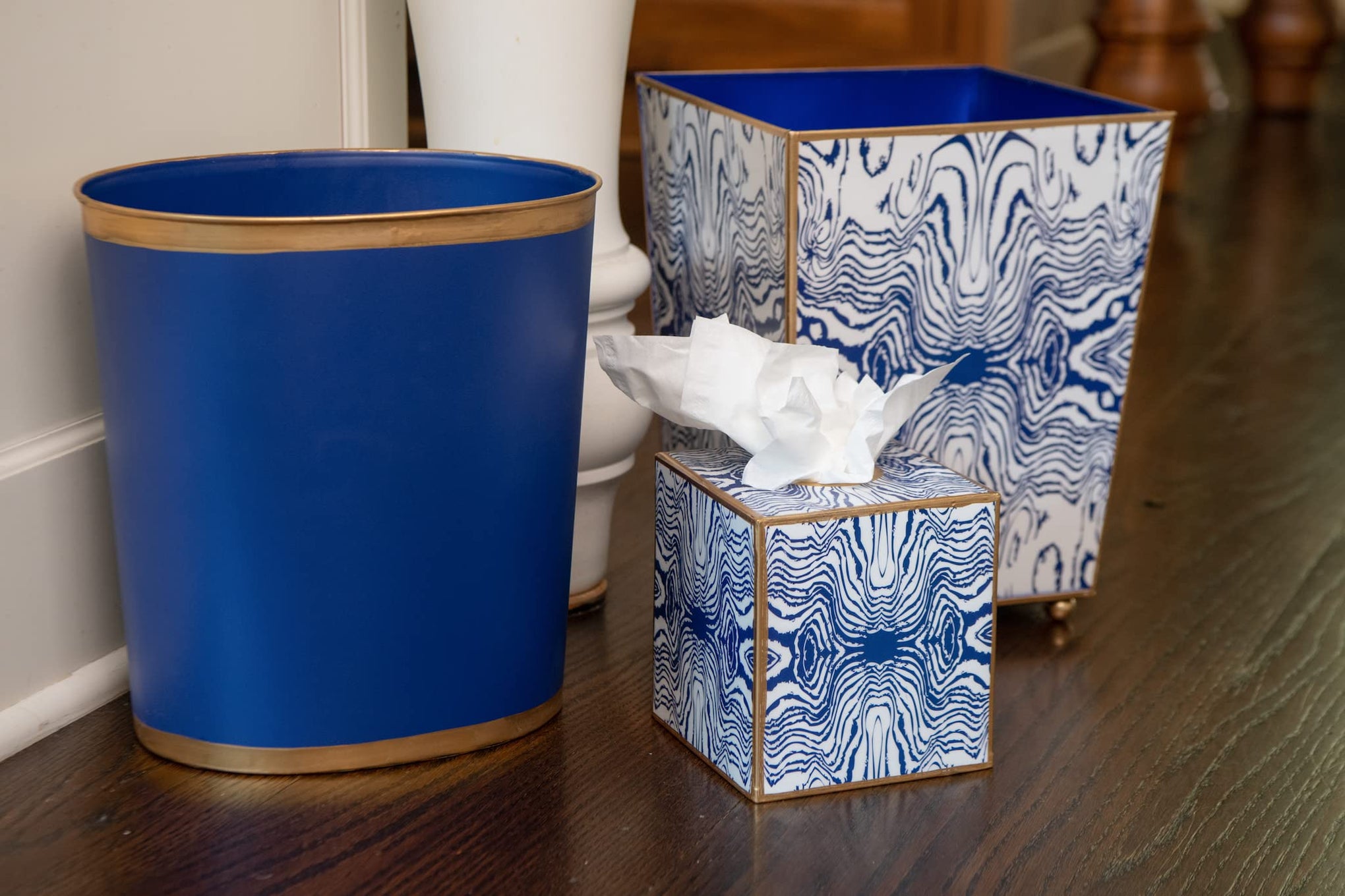 Mattie Decorative White and Gold Bathroom Trash Can