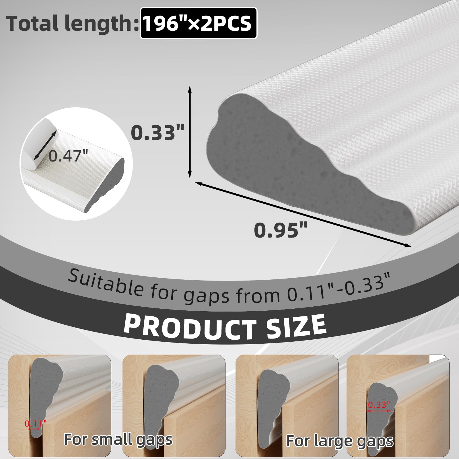 2Pcs×196" Wedge Weather Stripping Door Seal for Door Frame & Window (32.75 Foot)