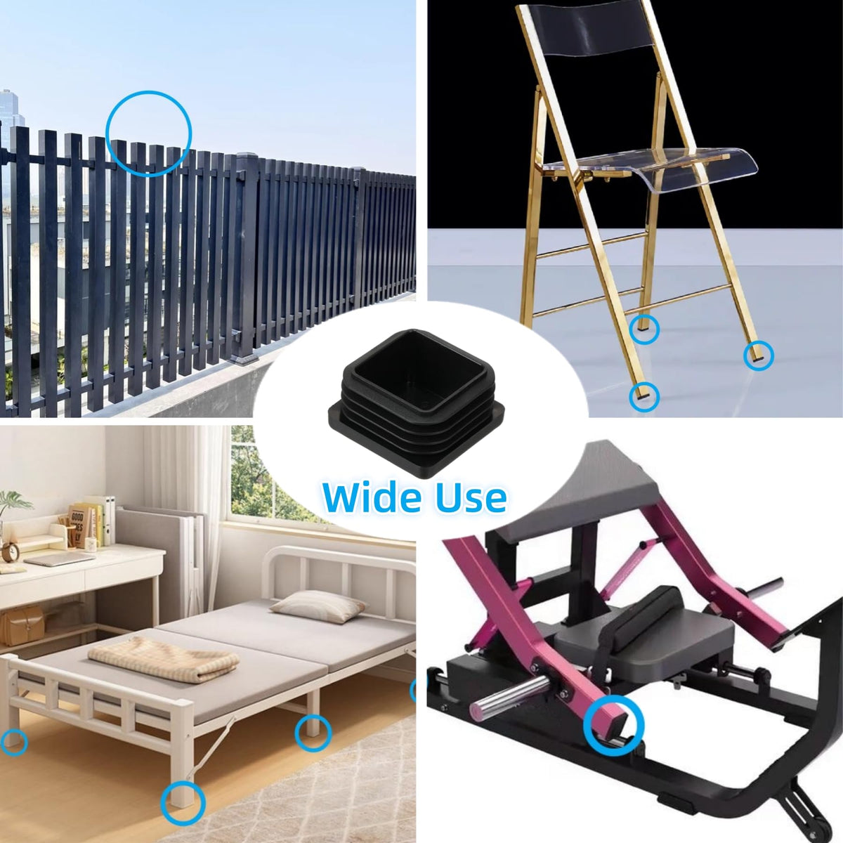 1-3/16" Square Tube End Cap Plastic Plugs Chair End Caps 1.16 Inch (30mm), 1.16" X 1.16" Tubing Plugs Furniture Sliders Glides Black (Fit 1.04-1.09" Square Tube Inner Size, 24pack)