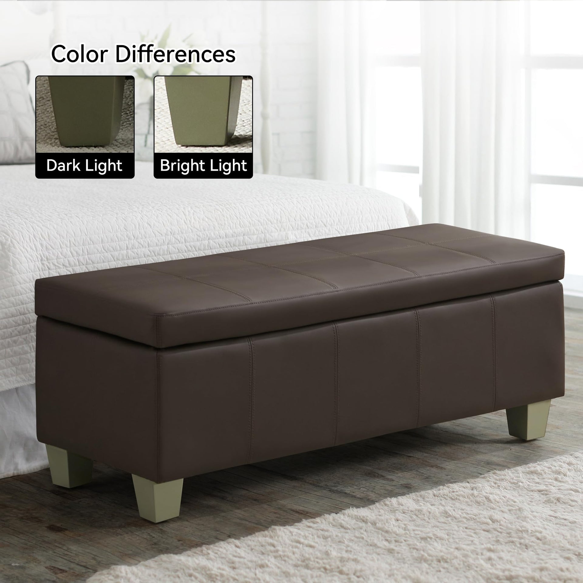 41" Faux Leather Storage Ottoman