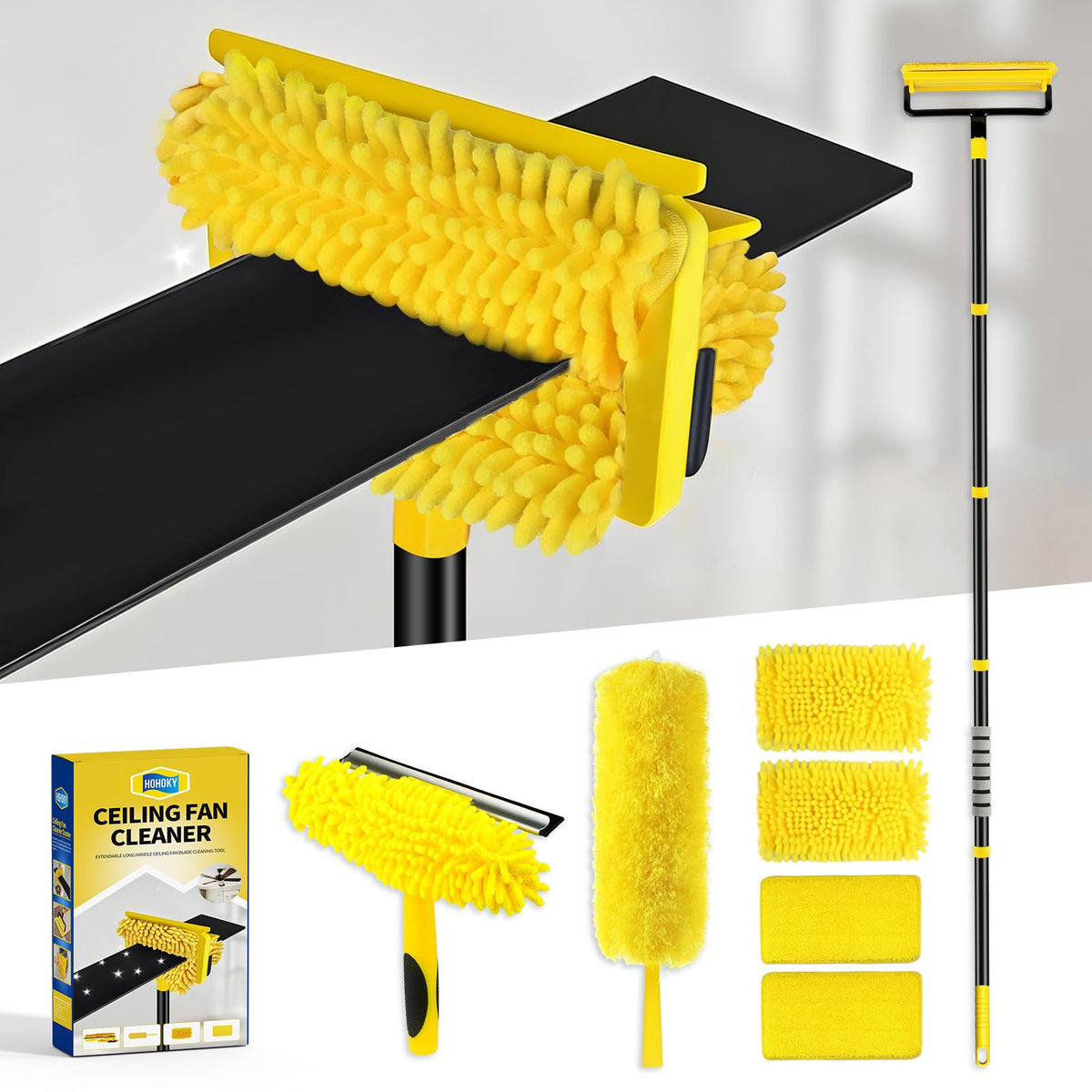 High Ceiling Fan Cleaner Duster for Fans Blades Cleaner with 78.7in Extension Pole Extra Long Handle Cleaning Tool