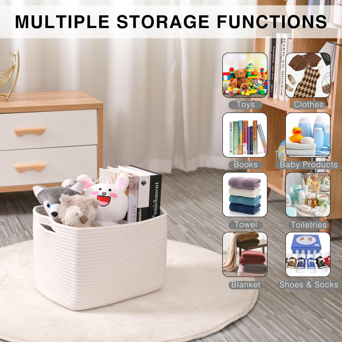 Storage Baskets for Organizing Shelves 15x11x9.5 Off White 3 Packs (3 Count)