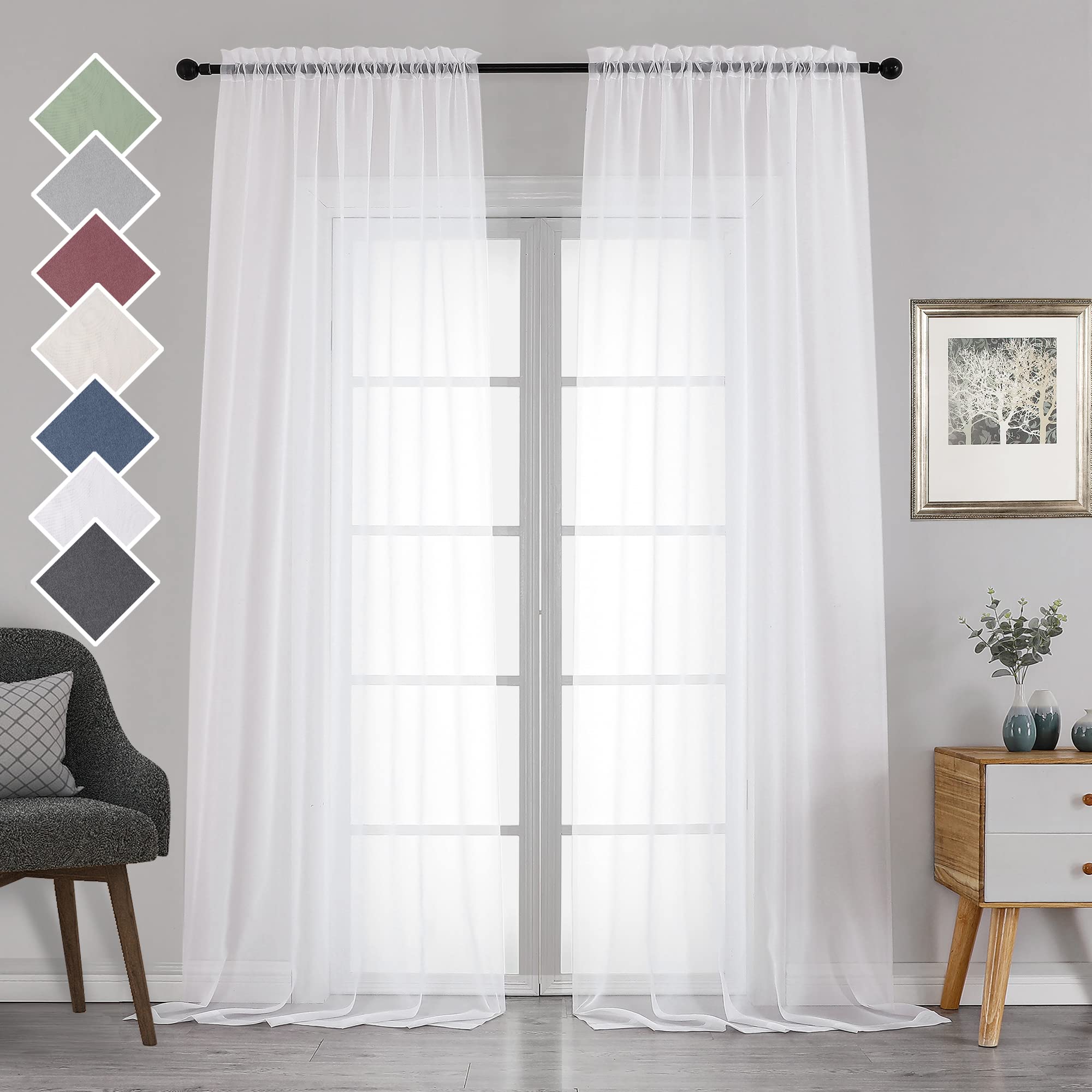Extra Long White Sheer Curtains 120 Inches Long 2 Panels