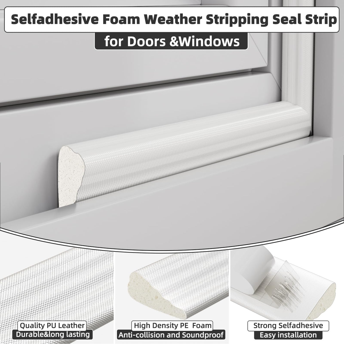 3 Pack*16.4 Ft Weather Stripping Seal Strip for Doors (49.2 Foot)