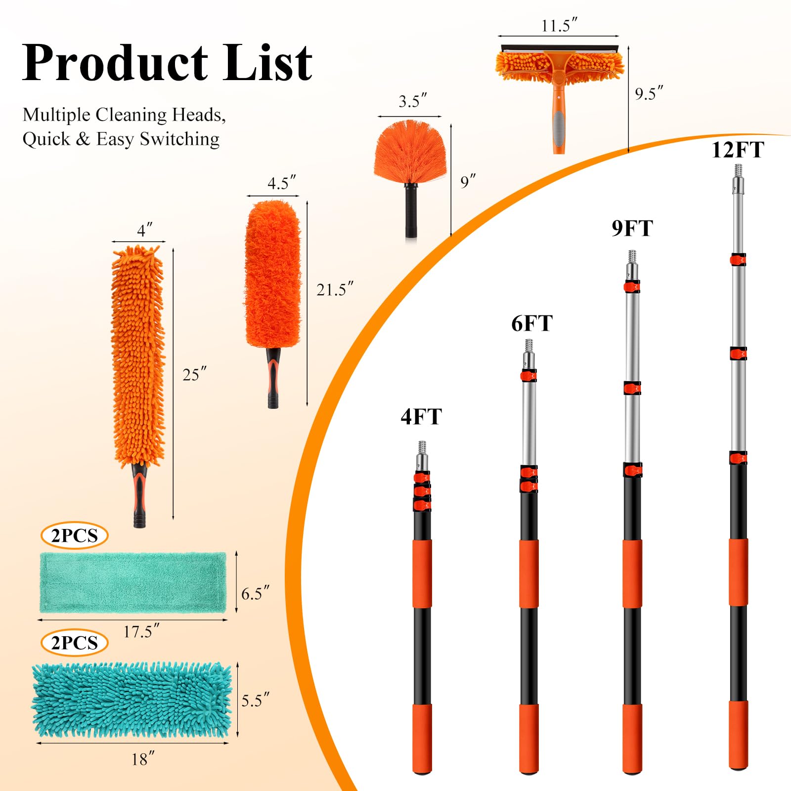 20ft Extendable Duster Kit for High Ceilings with Extension Pole