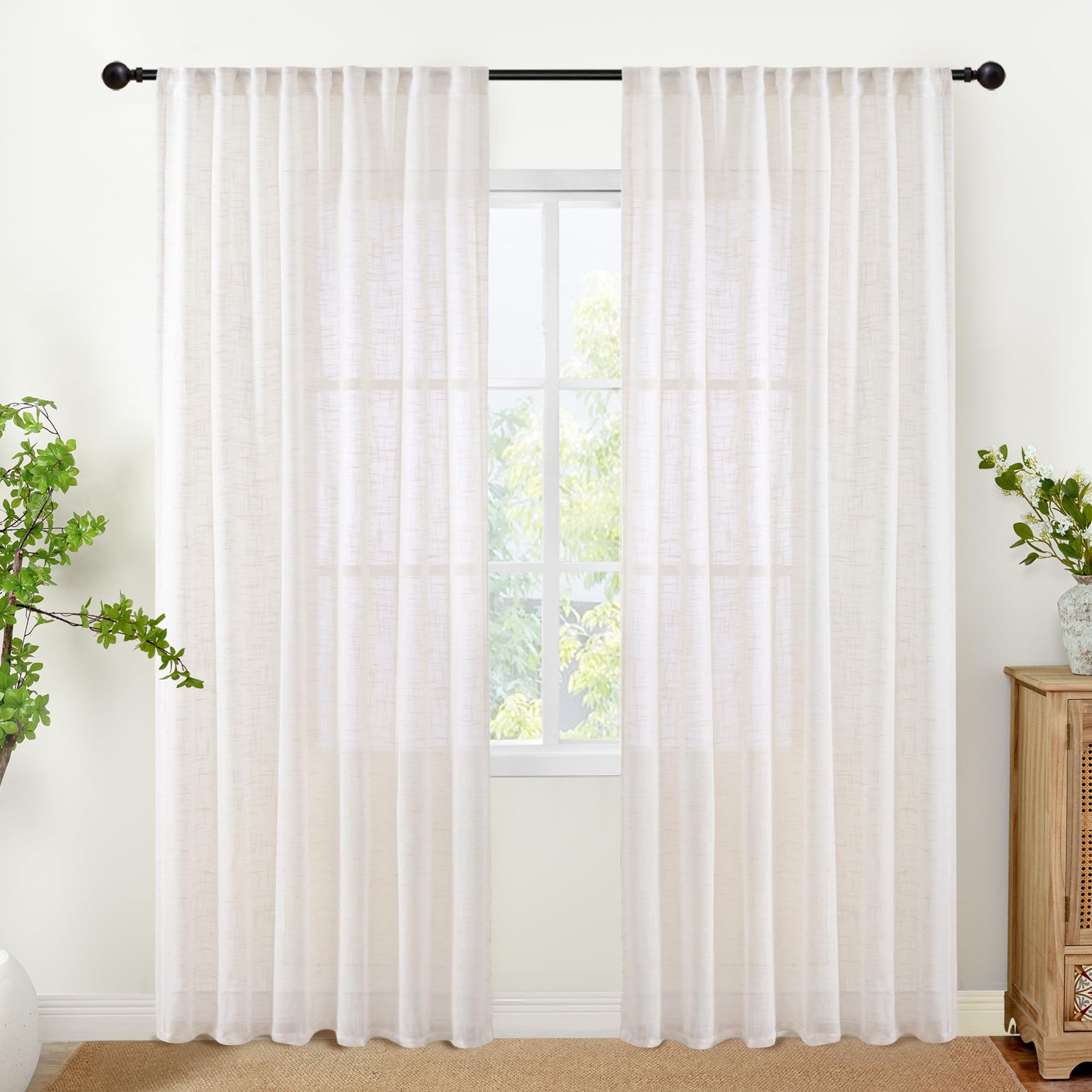 Natural Linen Curtains 80 Inches Long for Living Room (2 Count)