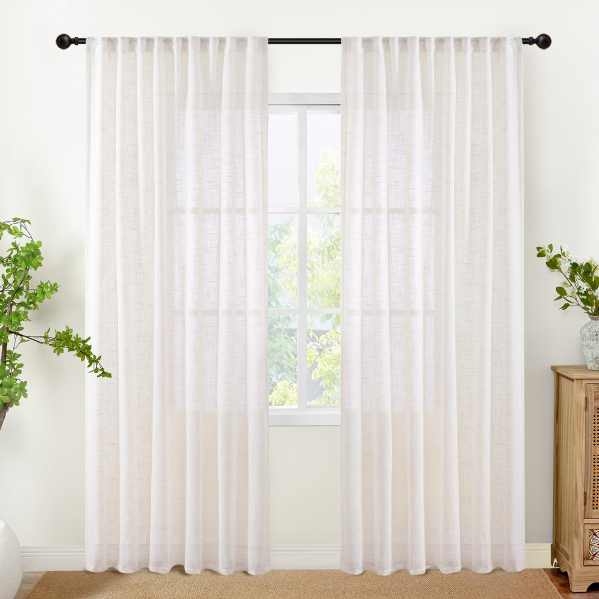 Natural Linen Curtains 80 Inches Long for Living Room (2 Count)