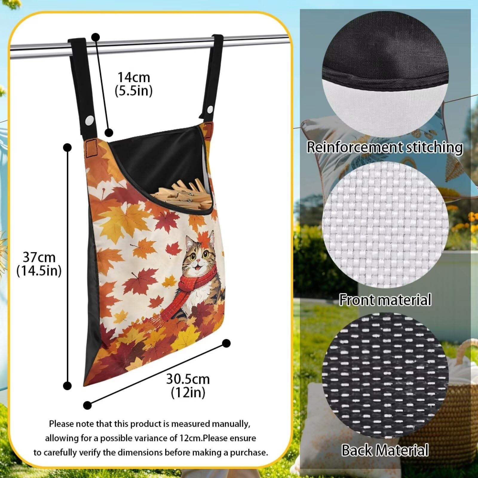 Fall Cat Clothespin Bag Space