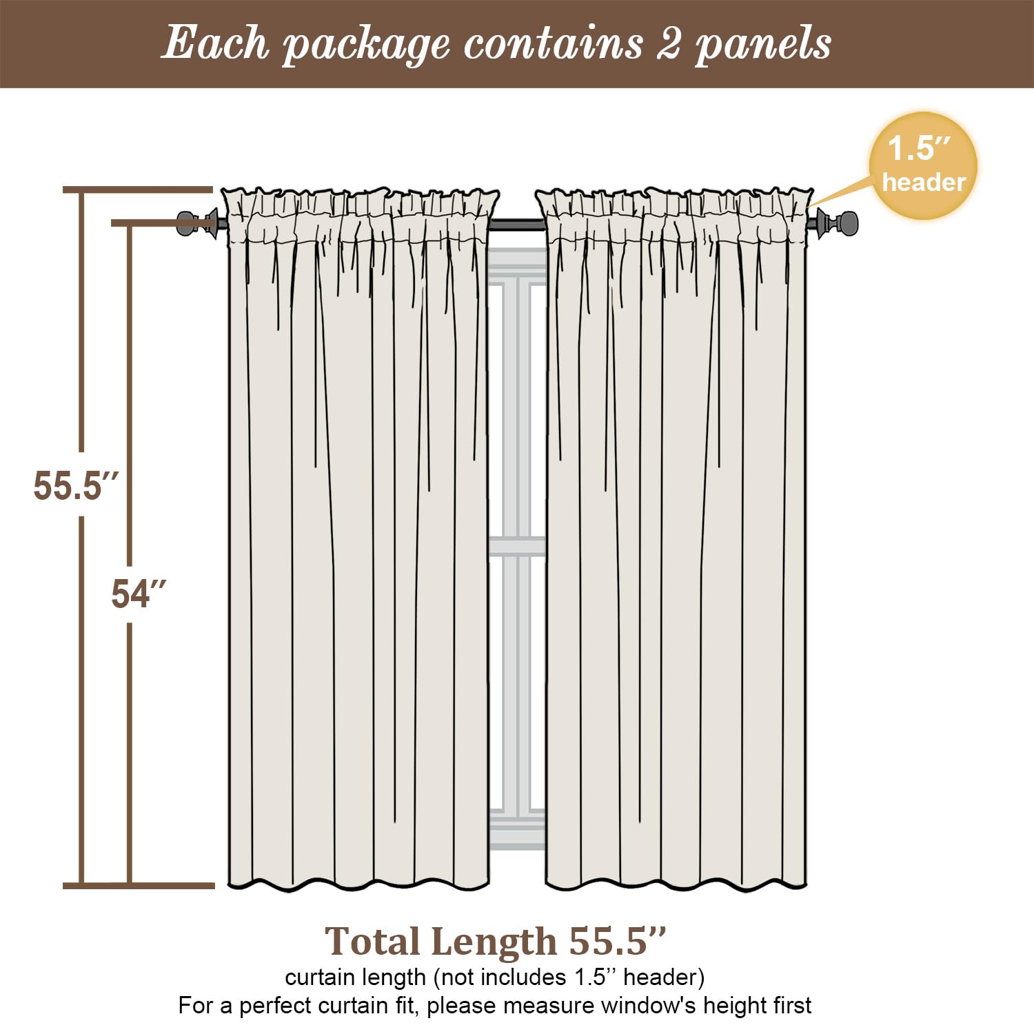 Taupe Sheer Curtains 54 Inch Long 2 Panels (2 Count)