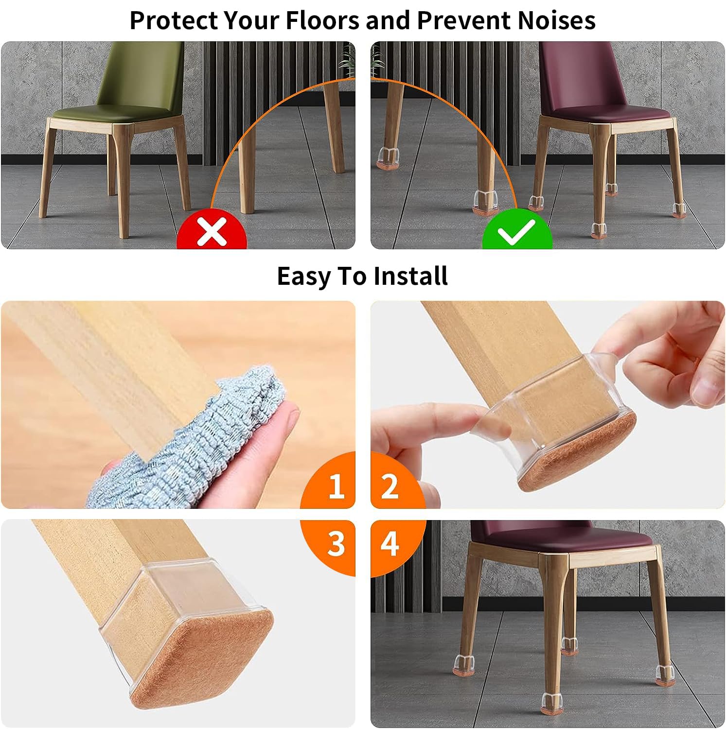 24 Pcs 2inch Square Clear Chair Leg Floor Protectors (24 Count)