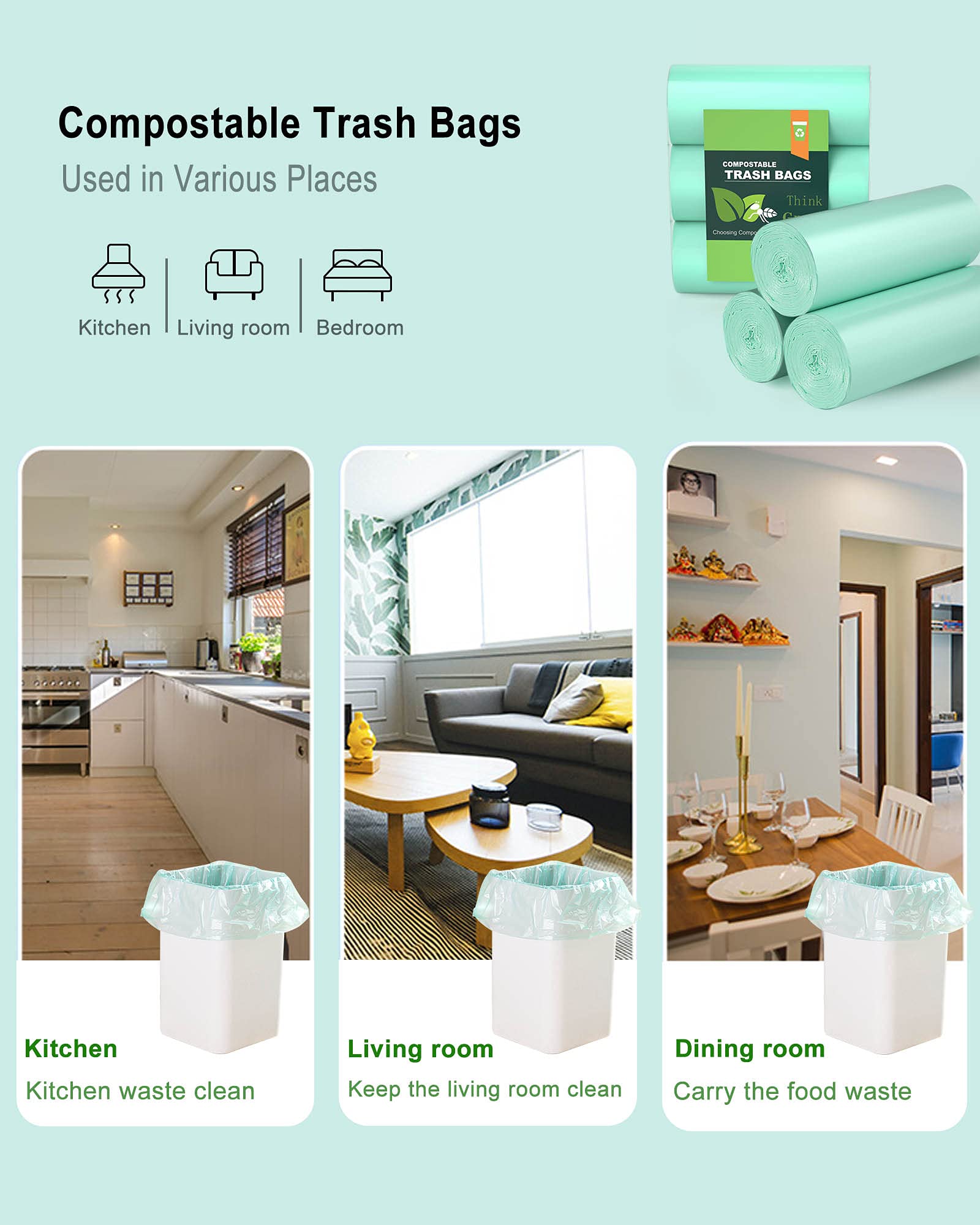 4 6 Gallon Small Trash Bags Compostable Trash Bags (60 Count)