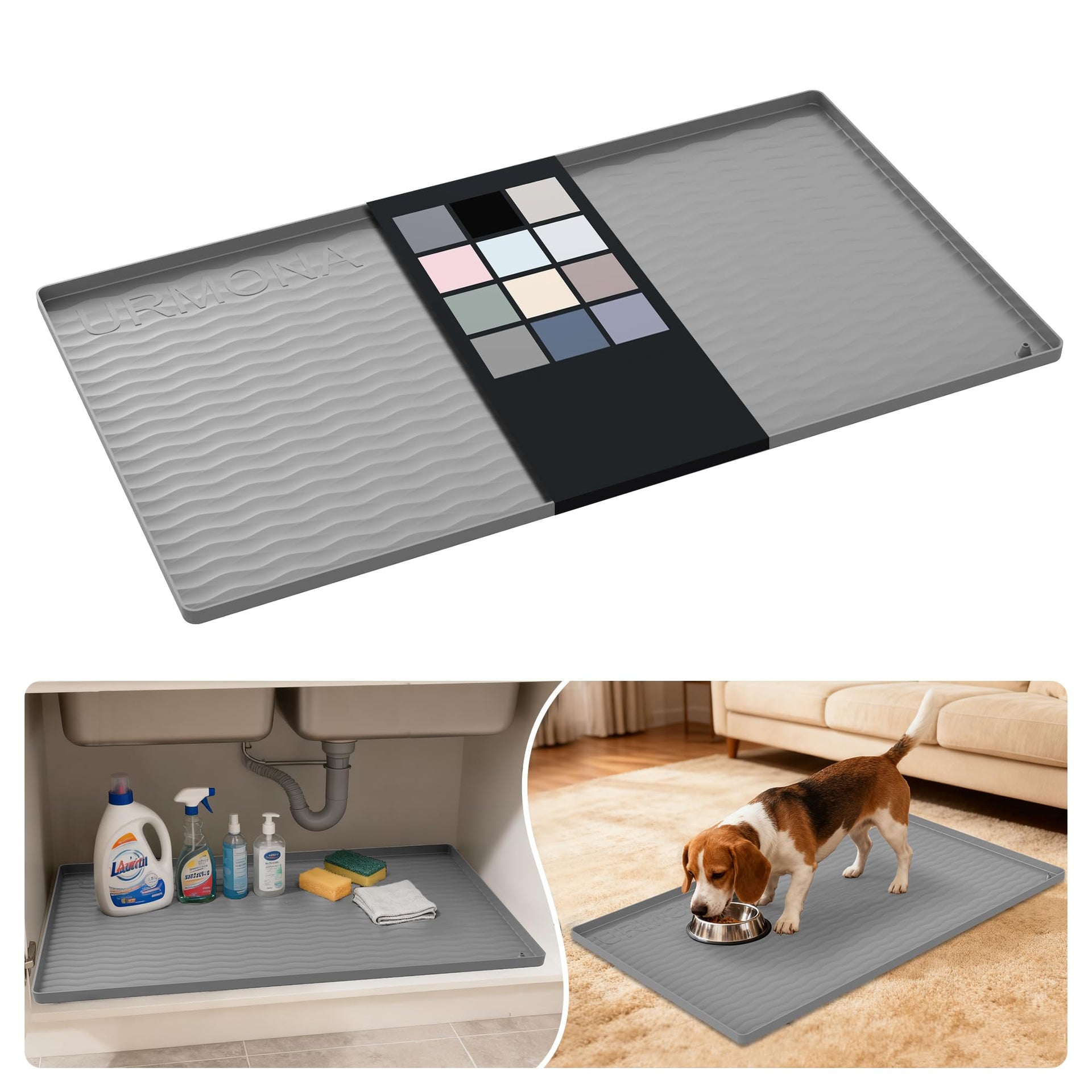 Waterproof Silicone Under Sink Mat 34'' x 19'' Shelf Liner for Kitchen and Bathroom