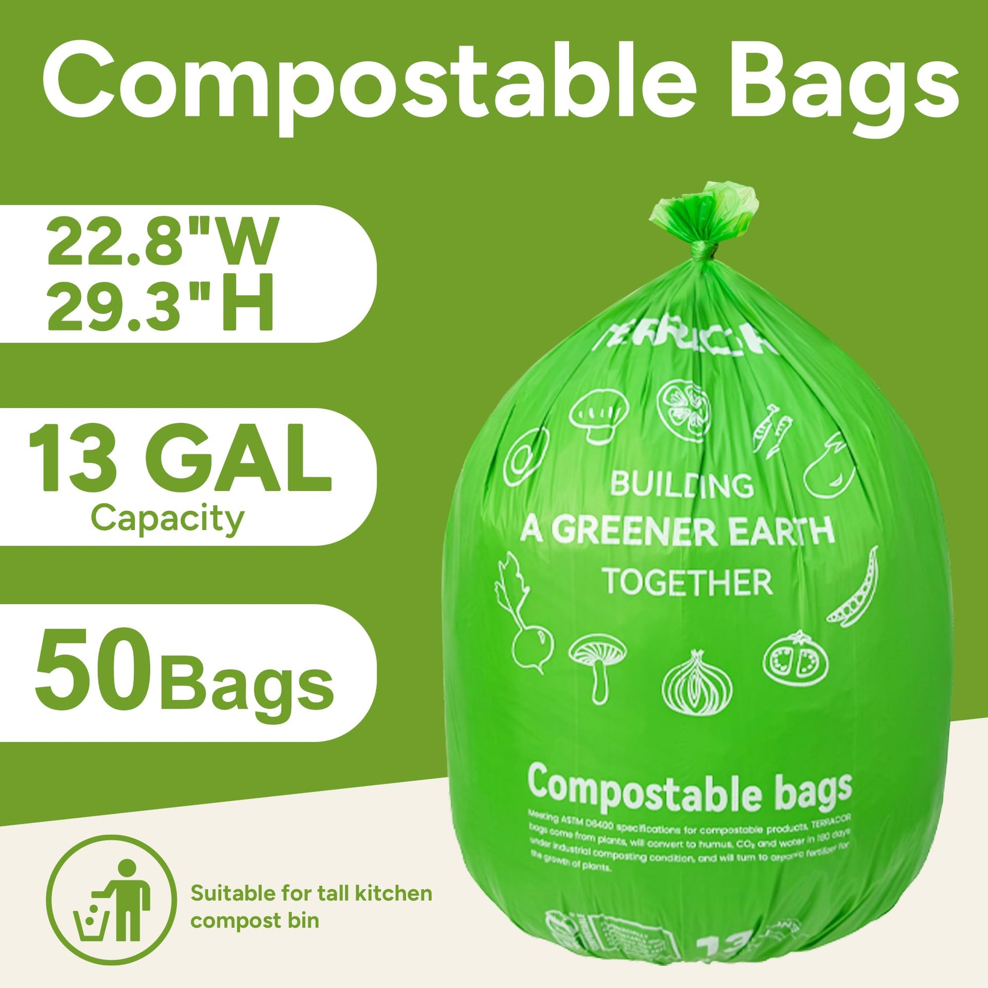 13 Gallon Compostable Trash Bags (50 Count)
