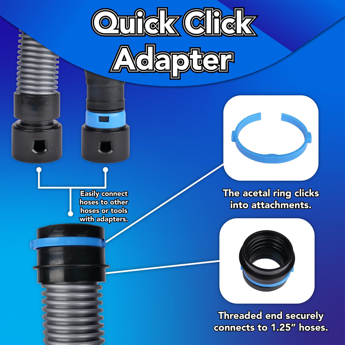 Quick Click Dust Separator and 16 Ft. Hose for Home and Shop Vacuums with Expanded Multi