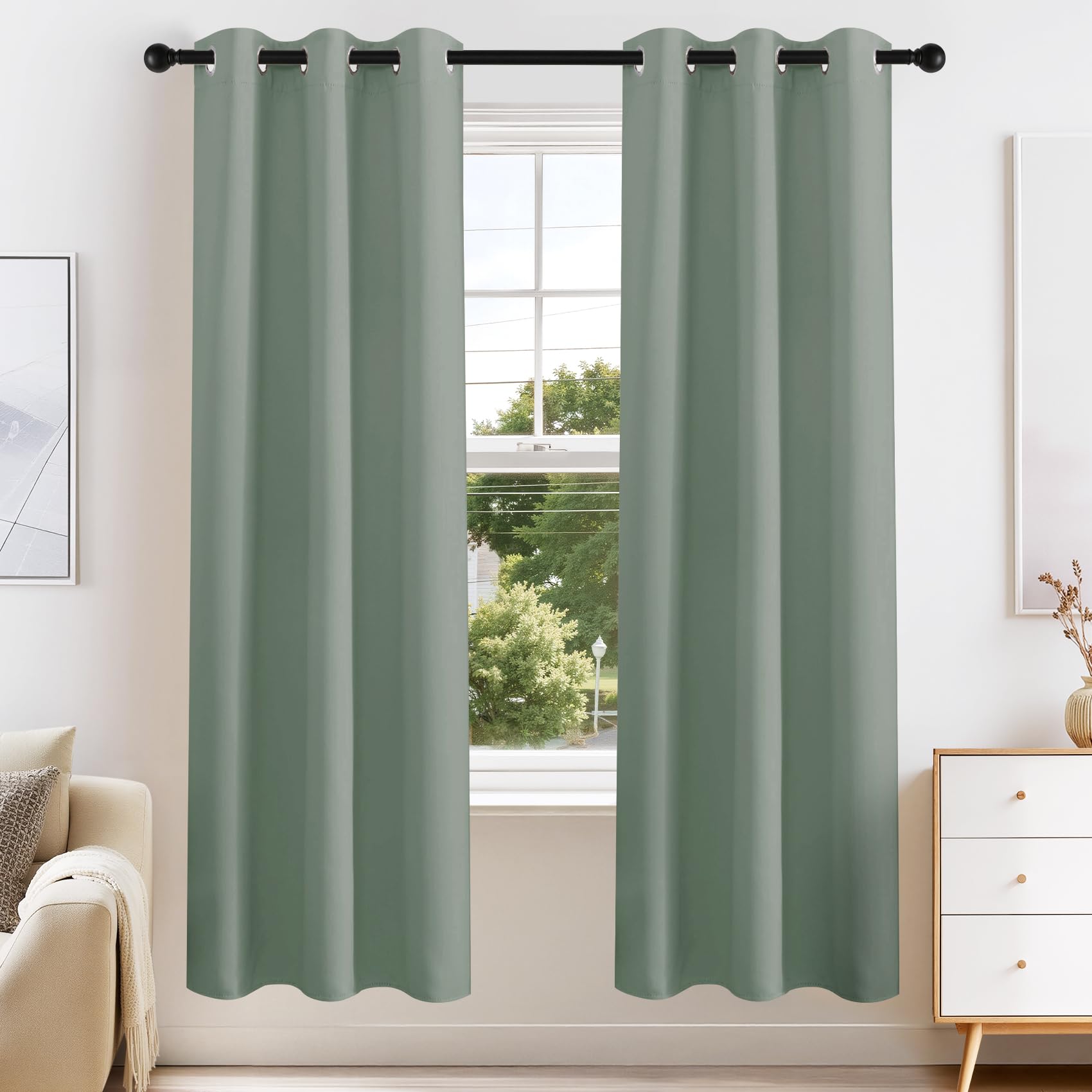 Sage Green Blackout Curtains for Bedroom 63 Inch Length 2 Pcs (2 Count)