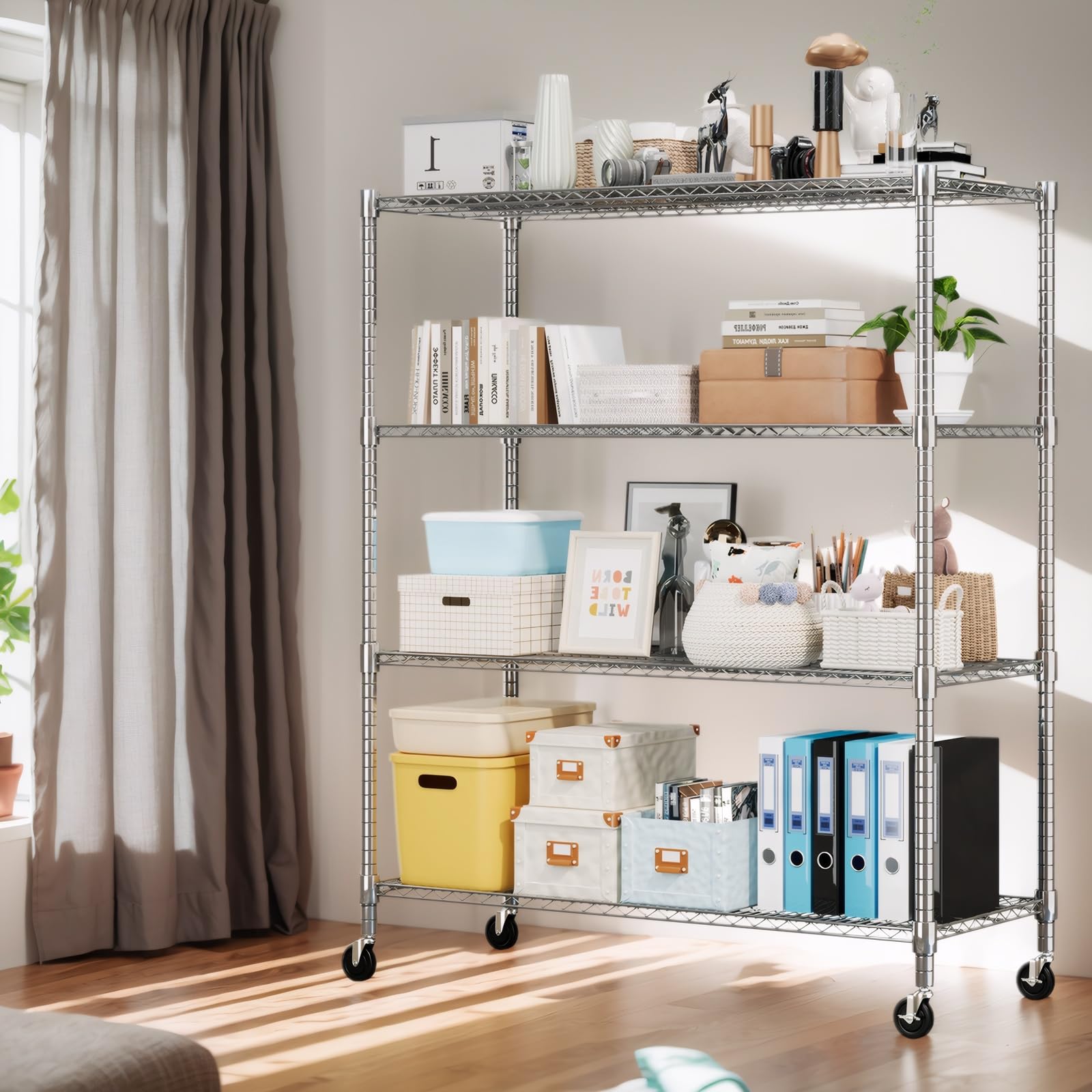Storage Shelves 60"W Wire Shelving with Wheels 2600LBS Heavy Duty Metal Shelves for Storage