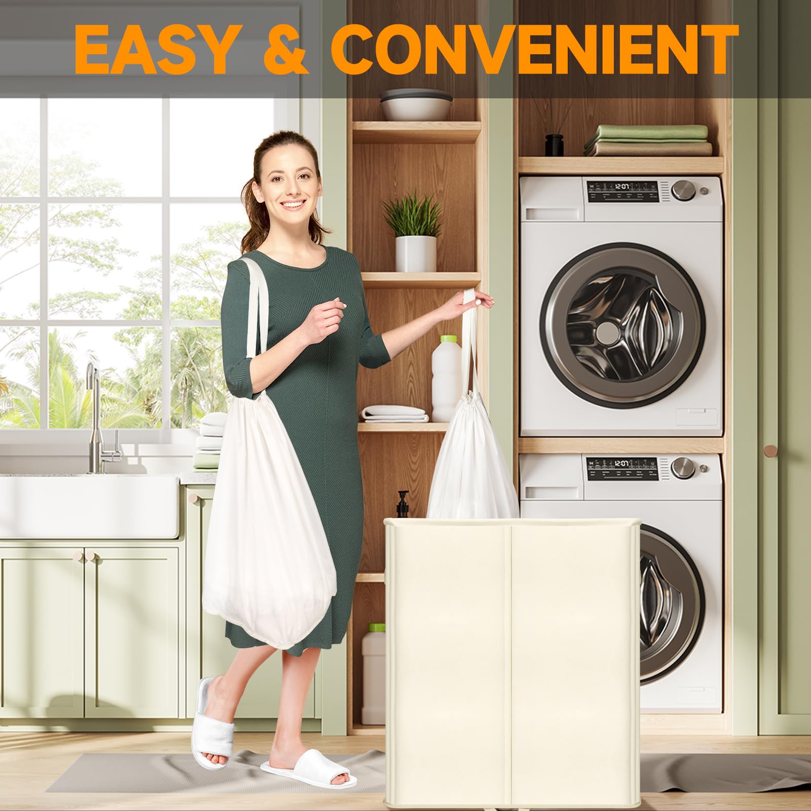 150L Double Laundry Hamper with Lid and Removable Bags