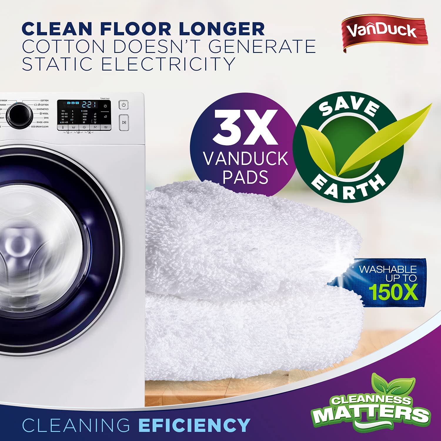 100% Cotton Terry Mop Pads 15x8 Inches (3 Count)