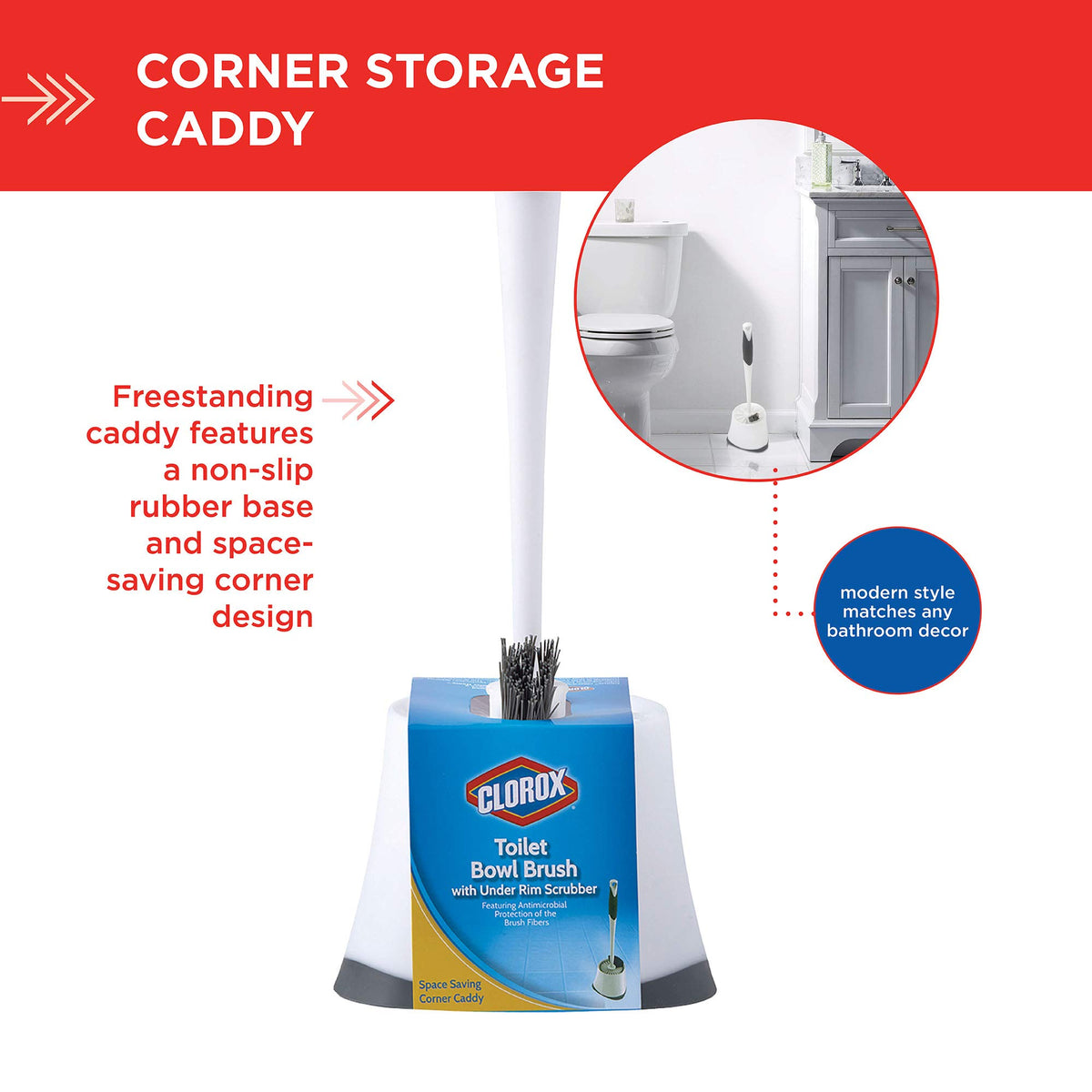 Corner Toilet Bowl Brush with Under Rim Scrubber