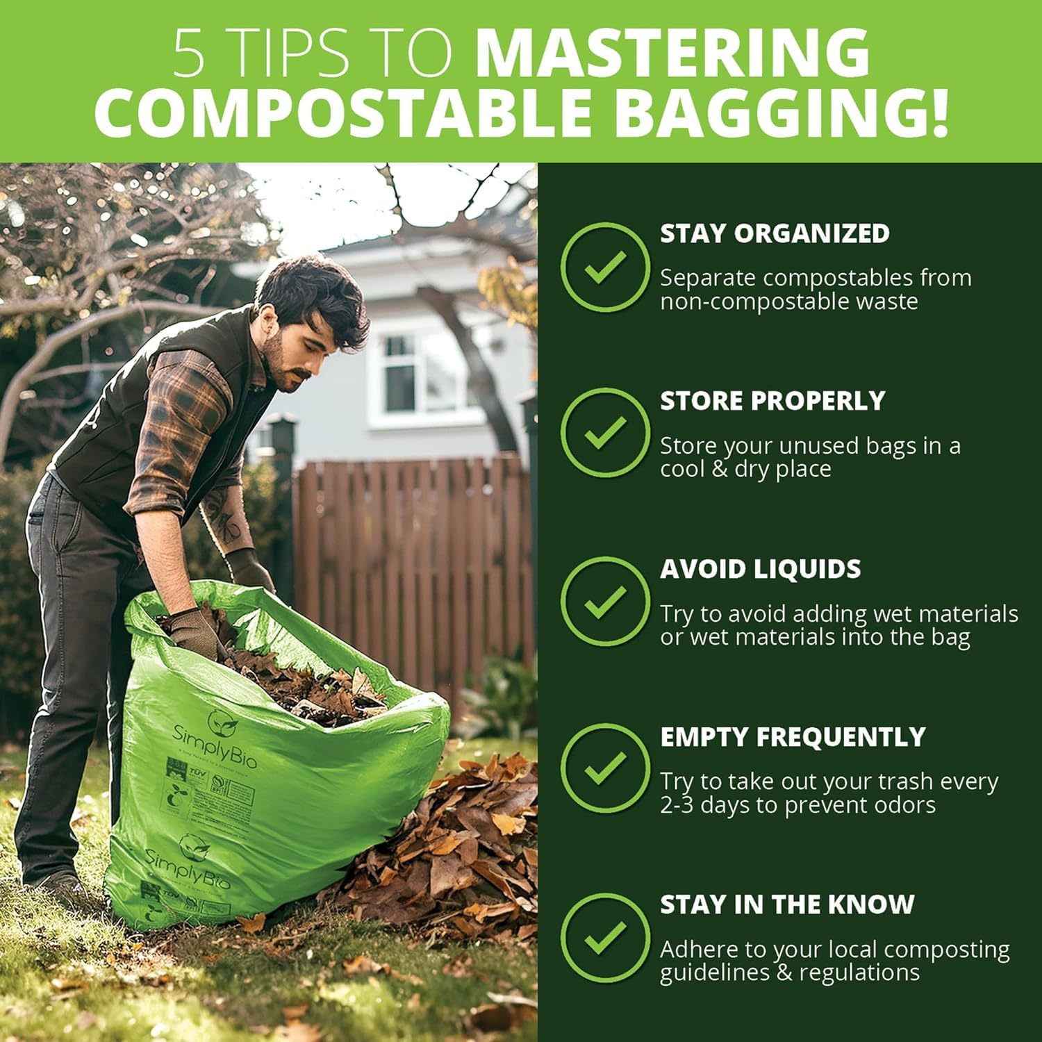 64 Gallon Compostable Trash Bags Flat (12 Count)