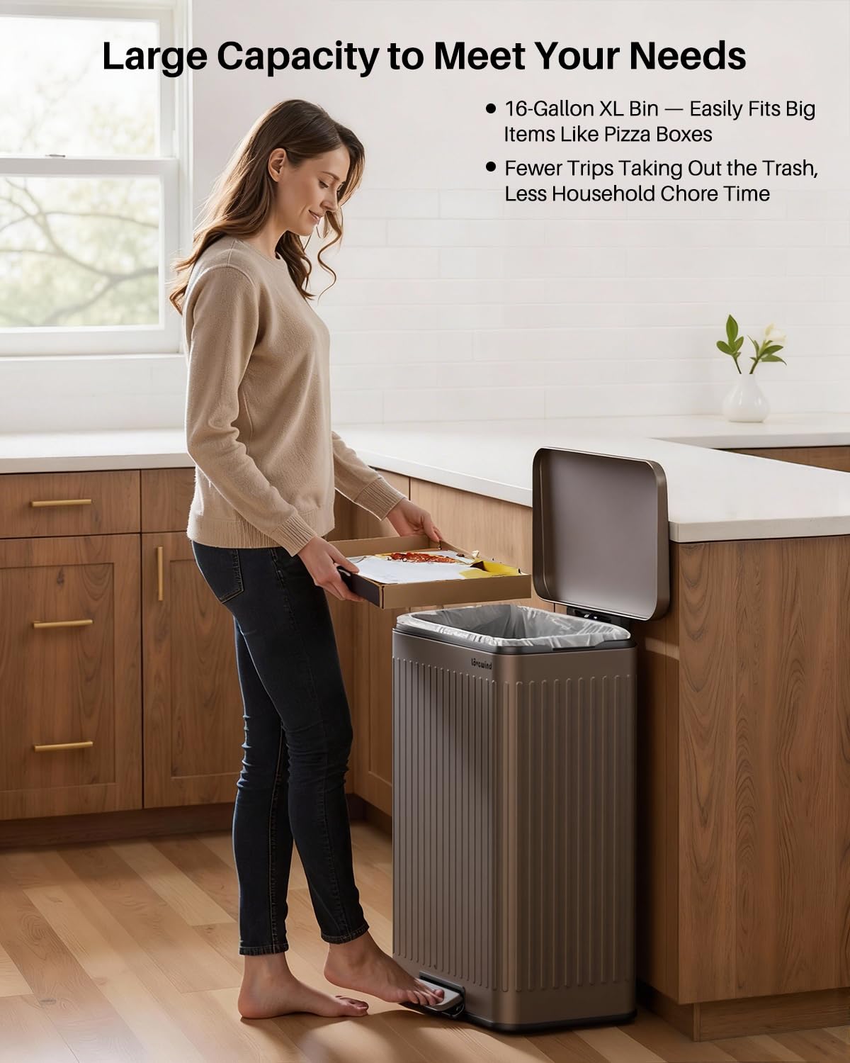 60 Liter 16 Gallon Stainless Steel Trash Can with Soft