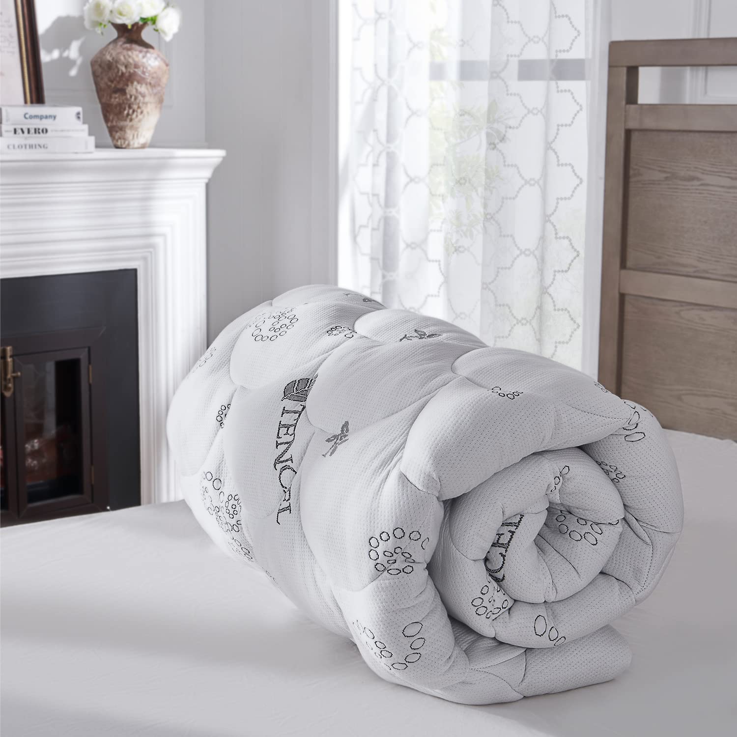 Padded Topper King Size 40% Tencel Blend Rayon from Bamboo and Polyester Filled Mattress Cover