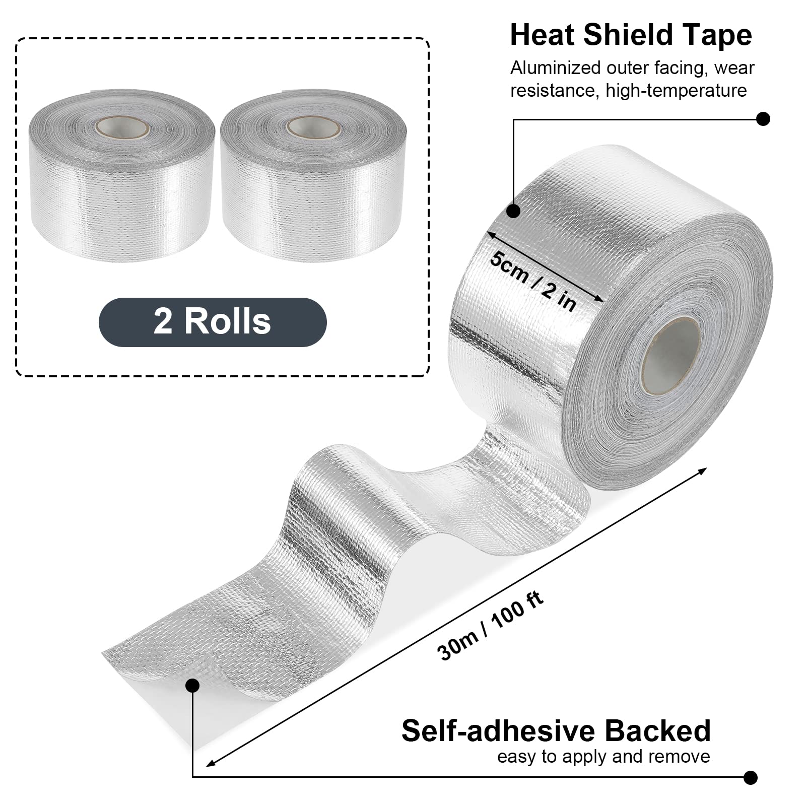 2 Rolls Aluminum Foil Tape Heat Shield Tape Barrier Adhesive Reflective Fiberglass Thermal Insulation Reflective Material High Temp Protection (200 Foot)
