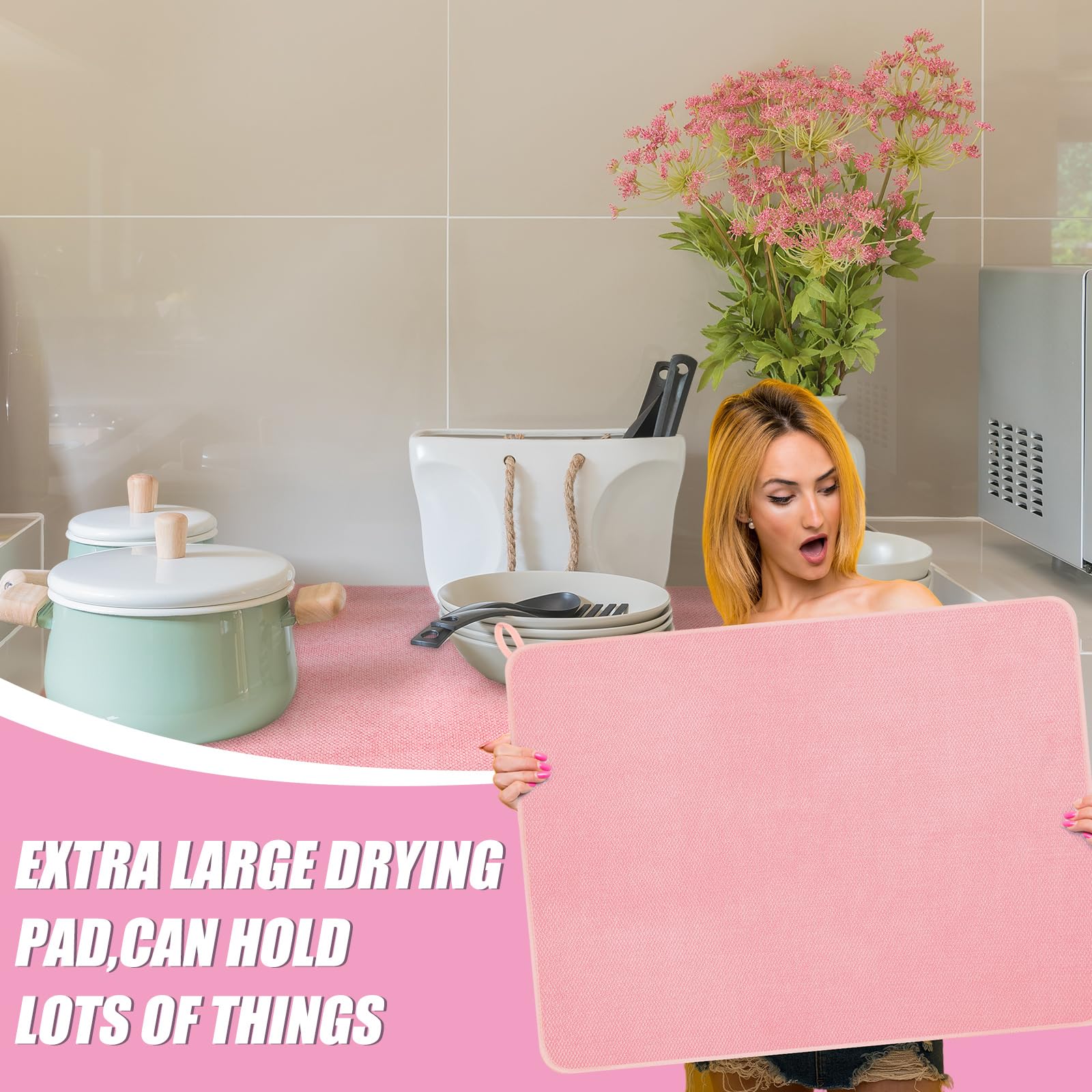 2 Pack Extra Large Dish Drying Mat Microfiber Absorbent Dish Drying Pad Large Size Dishes Drainer Mats for Countertop